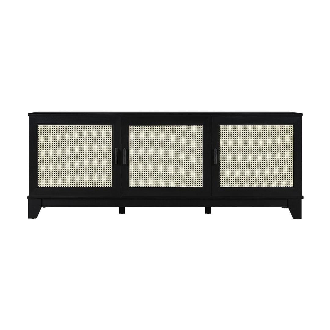 Sheridan Modern 6 Shelf Cane TV Stand for TVs up to 55" Black - Manhattan Comfort