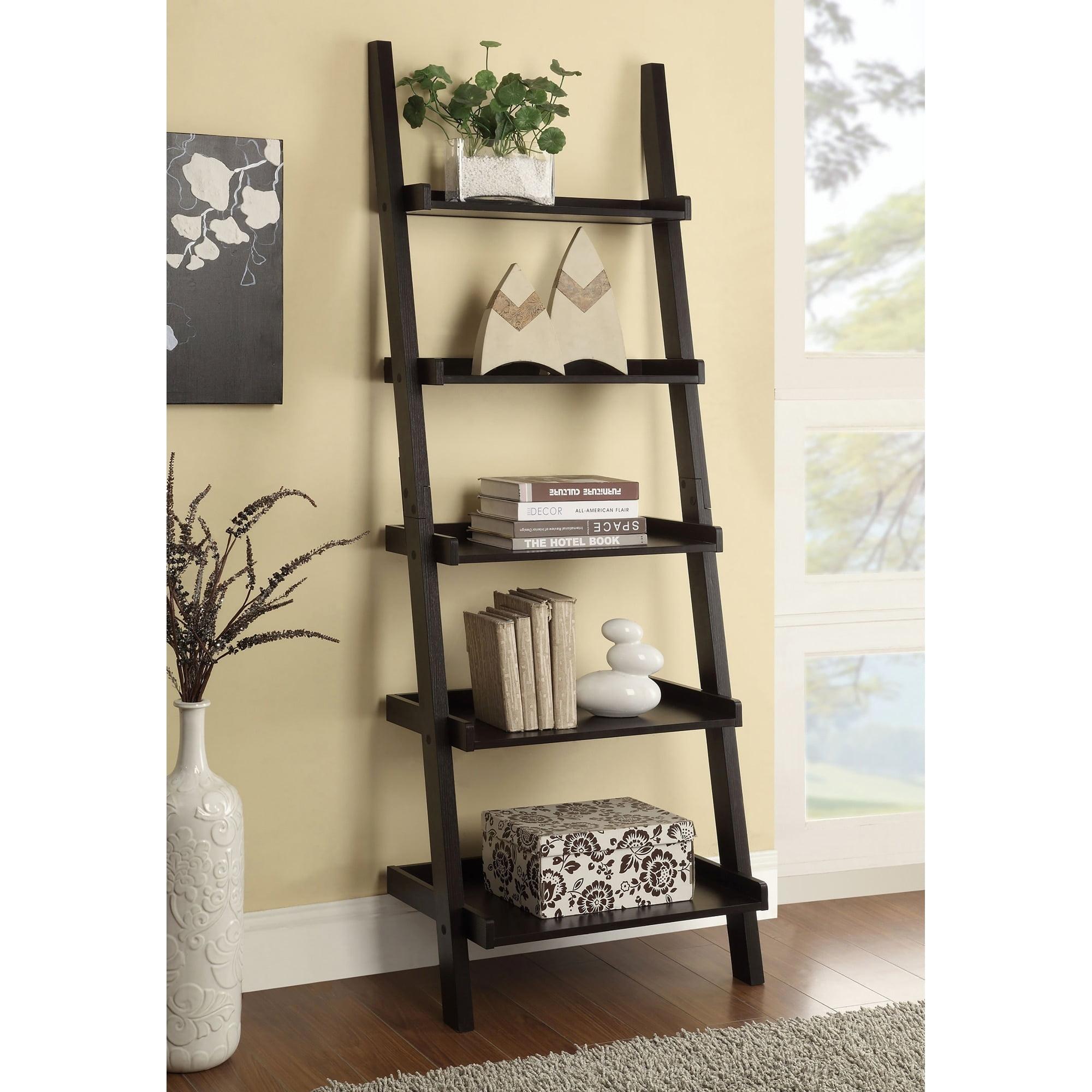 Cappuccino Brown Wood 72" Ladder Bookcase