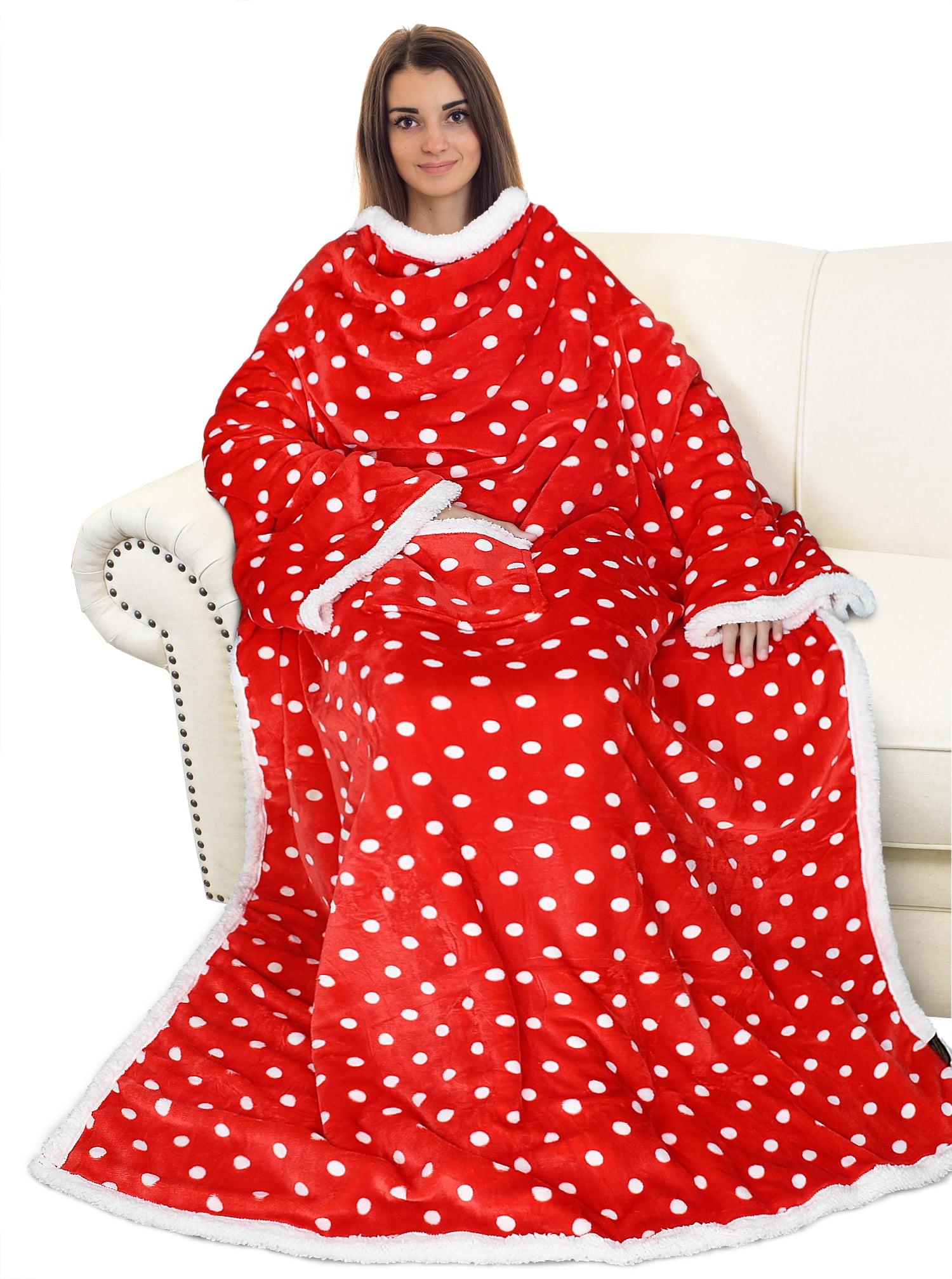 Catalonia High Pile Fleece Wearable Blanket with Sleeves Arms, Comfy Sleeved TV Wrap Blanket, Large Snuggly Throw for Adults