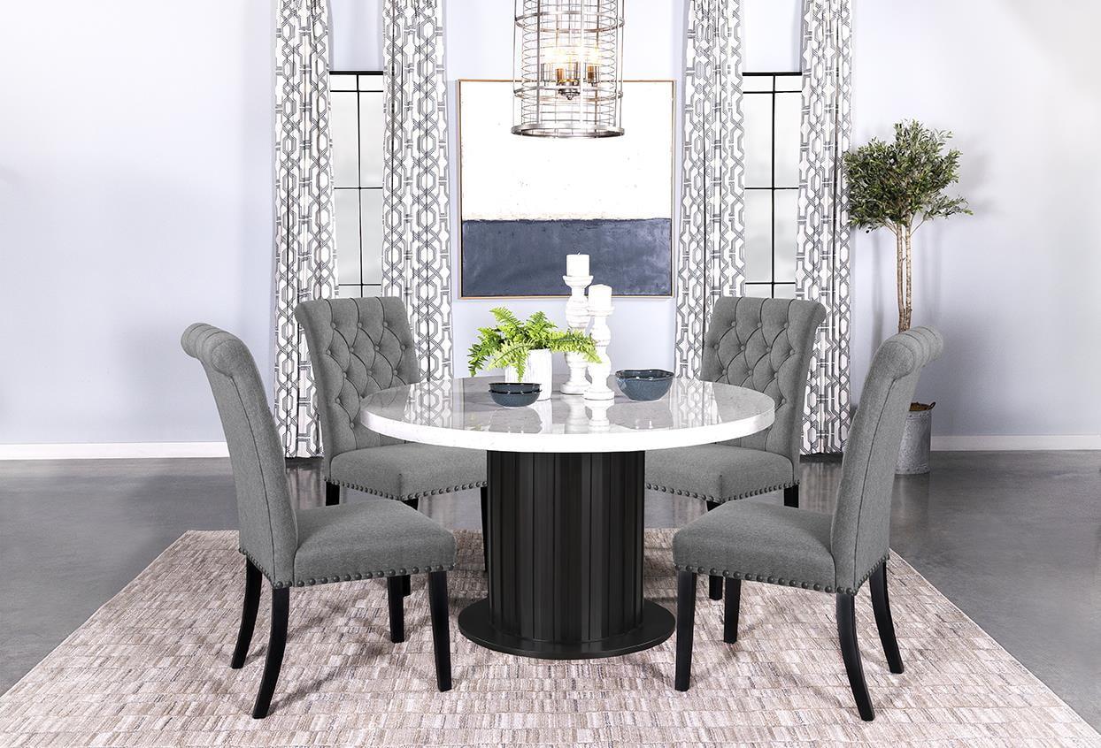 Sherry 5-Piece Round Dining Set with Gray Fabric Chairs