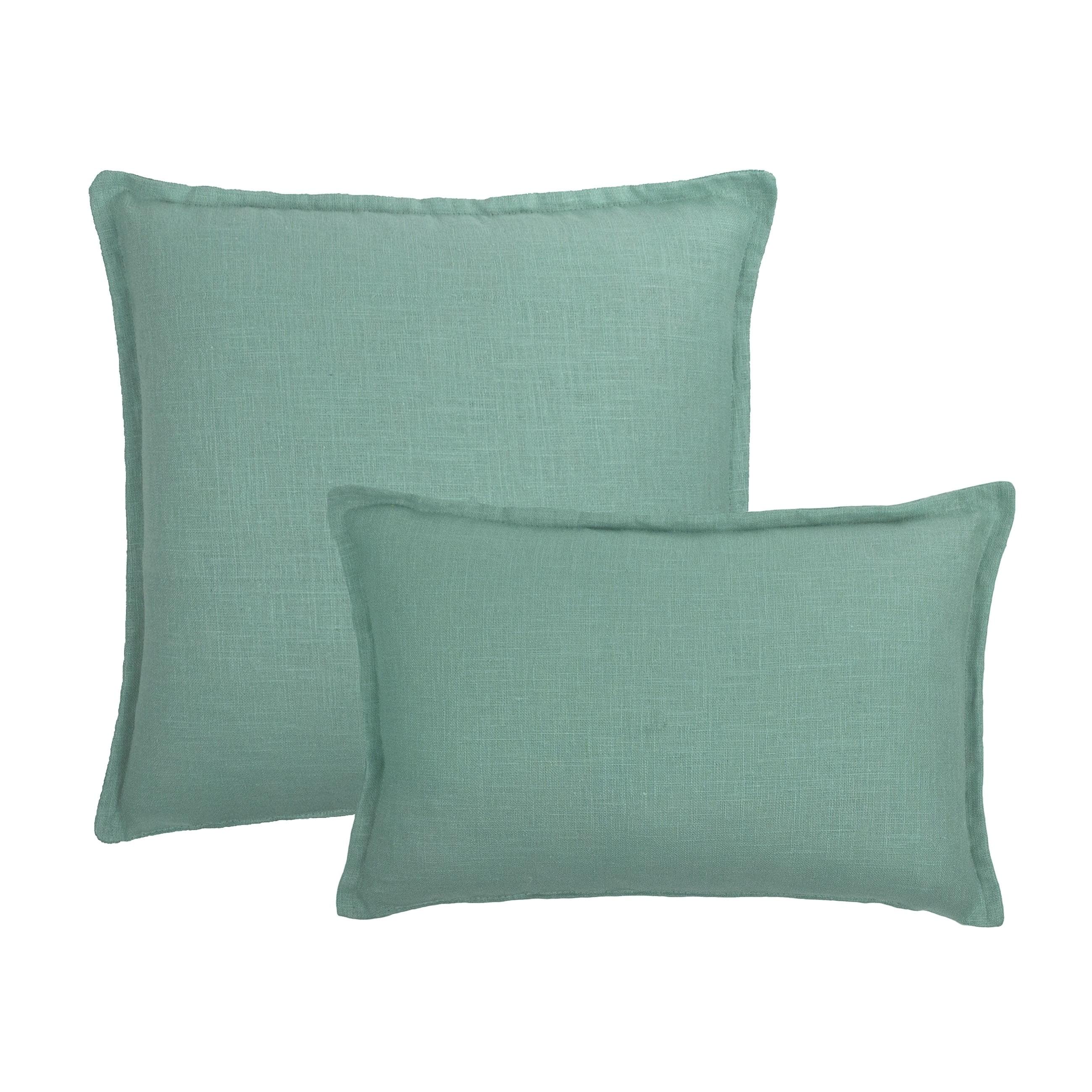 Mint Green Linen Reversible Pillow Set with Feather Down Fill