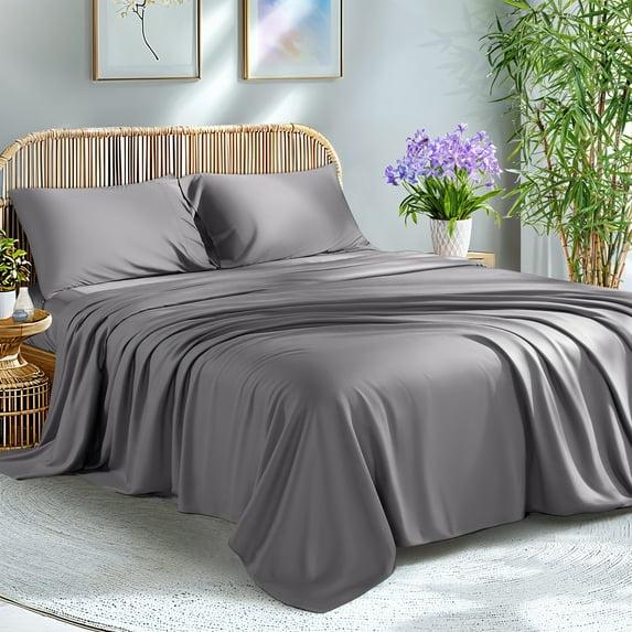 Shilucheng 100% Organic Cooling Bamboo Bed Sheets, King Sheet Sets 4 PC, 1800 Series Sheets with 16" Deep Pocket, Gray