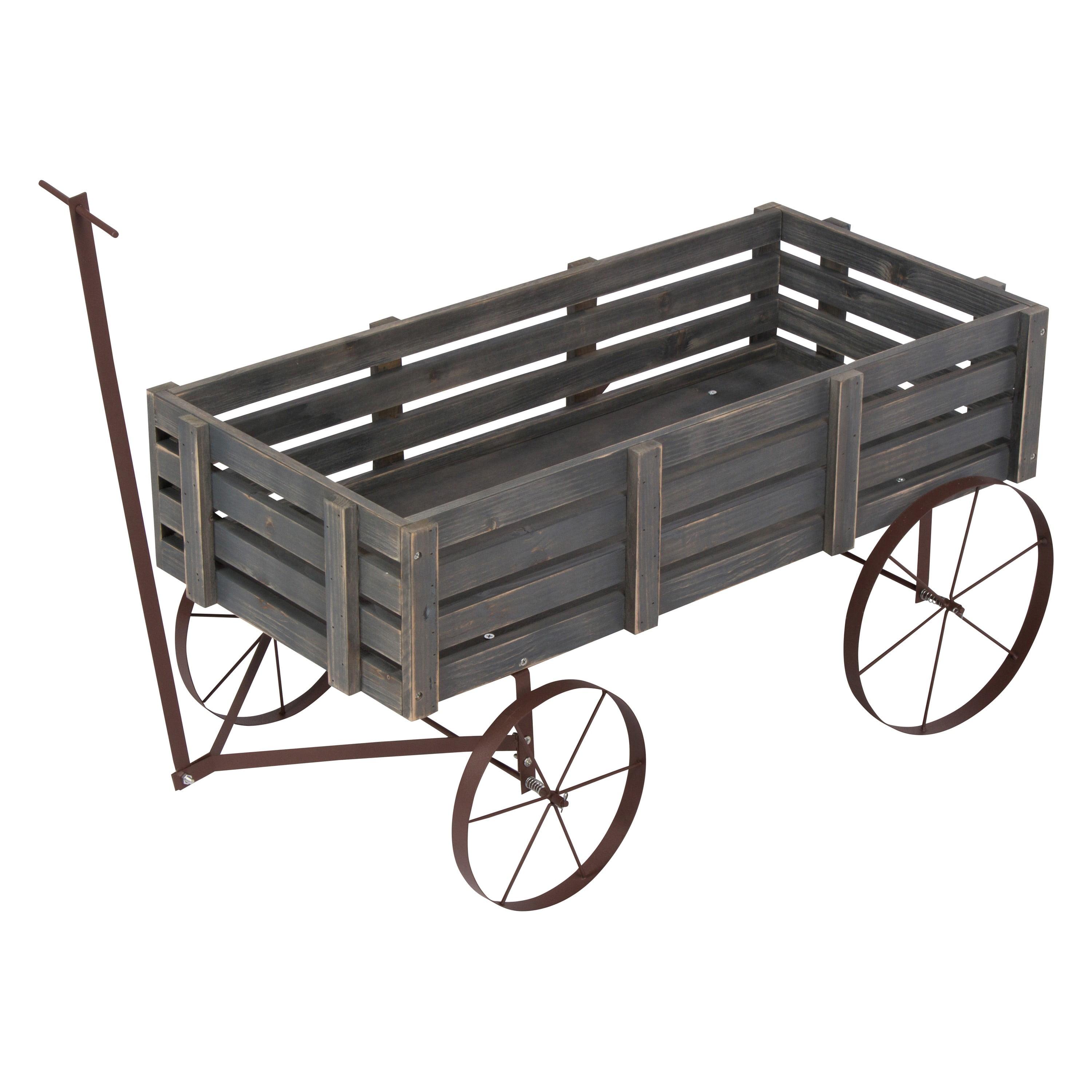 Gray Cedar Wood Decorative Wagon Planter for Indoor/Outdoor Use