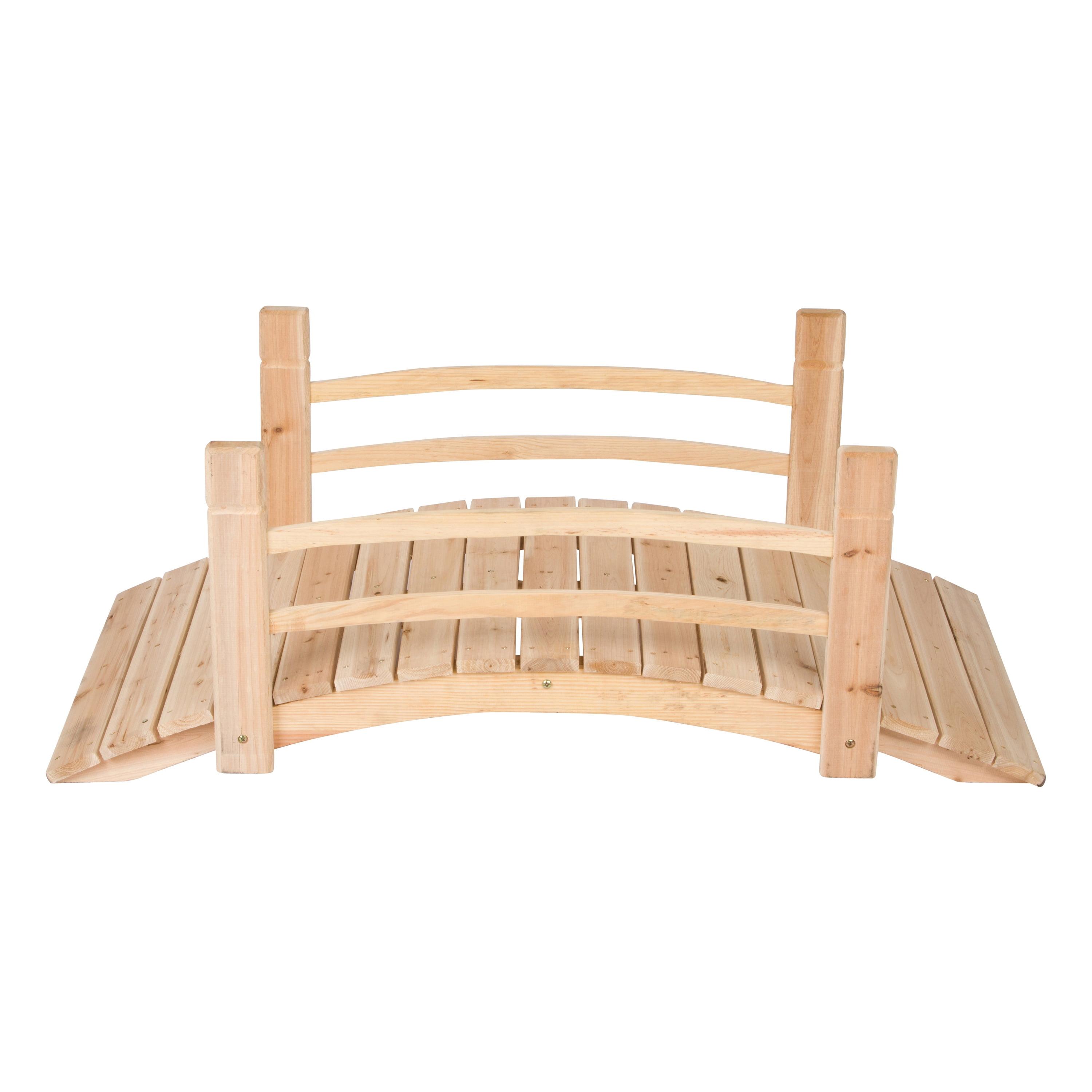 Shine Company Cedar Wood Garden Bridge with Handle Rails in Beige