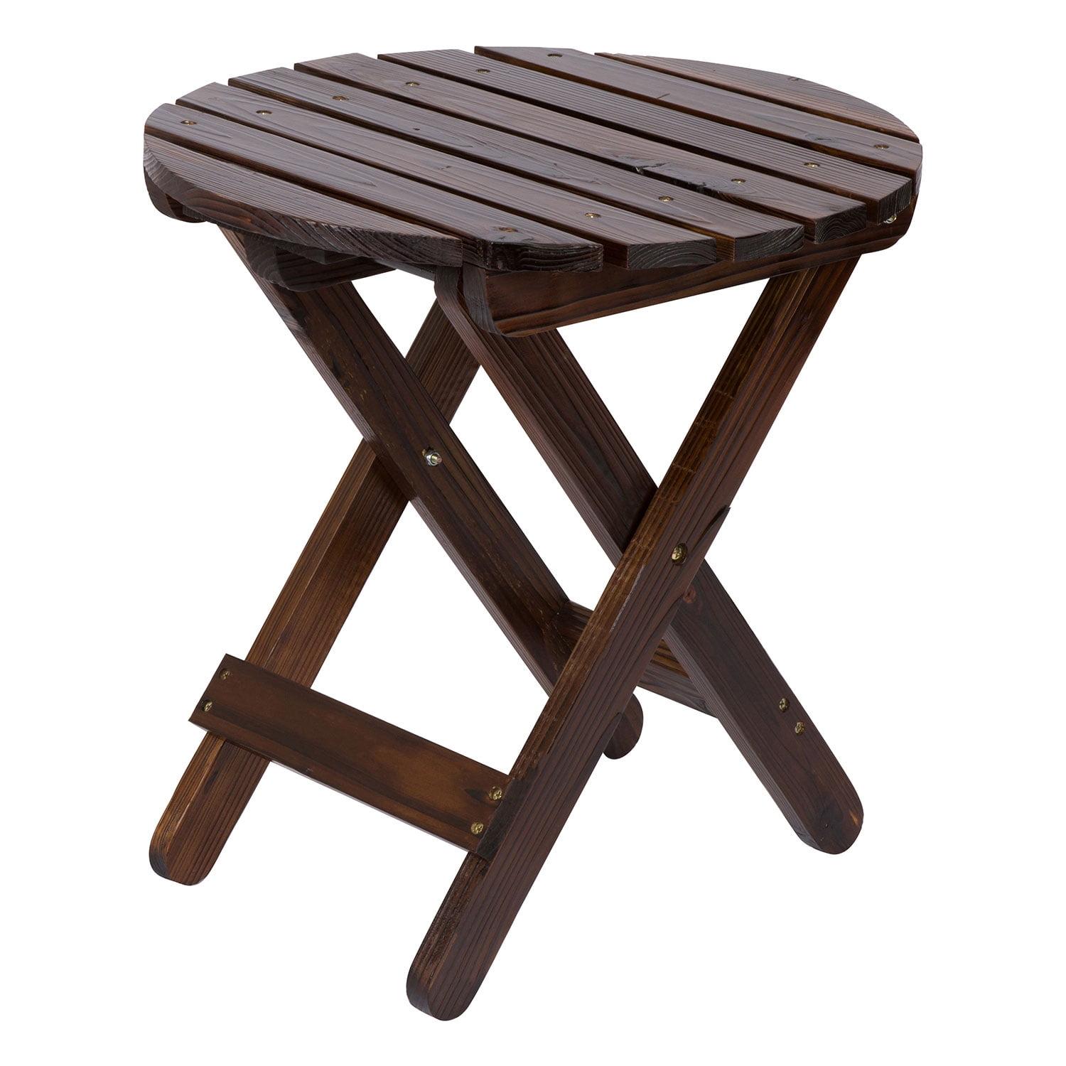 Burnt Brown Cedar Wood Round Folding Side Table