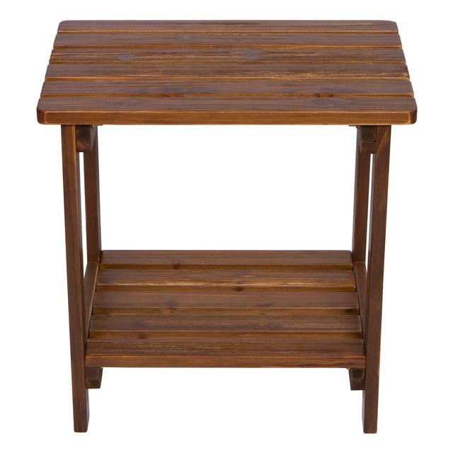 Shine Company Rectangular Traditional Wooden Indoor/Outdoor Side Table in Brown