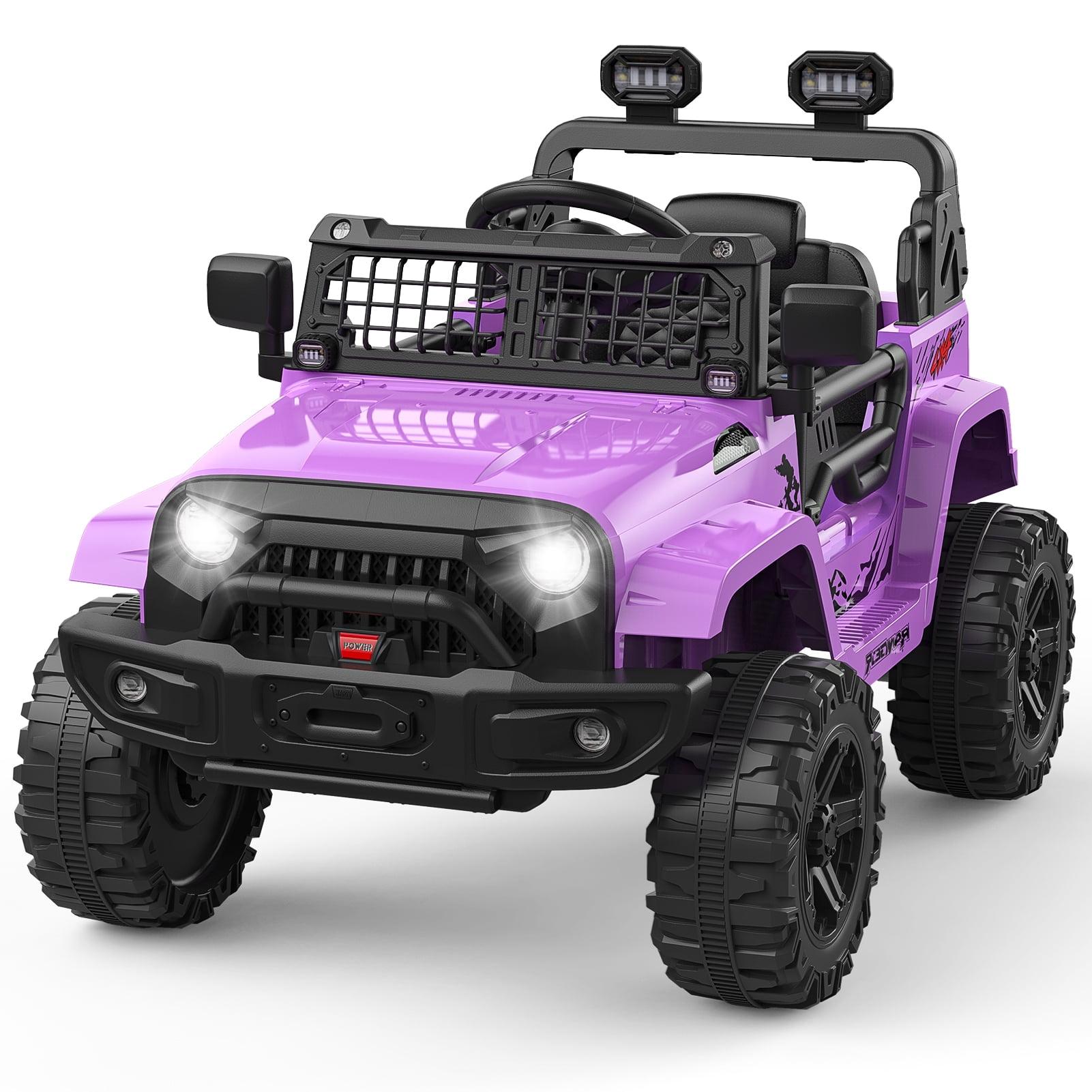 Shininglove Kids Ride on Truck, 12V Battery Powered Car with Parent Control, LED Lights, Safety Belt, MP3 Player, Purple