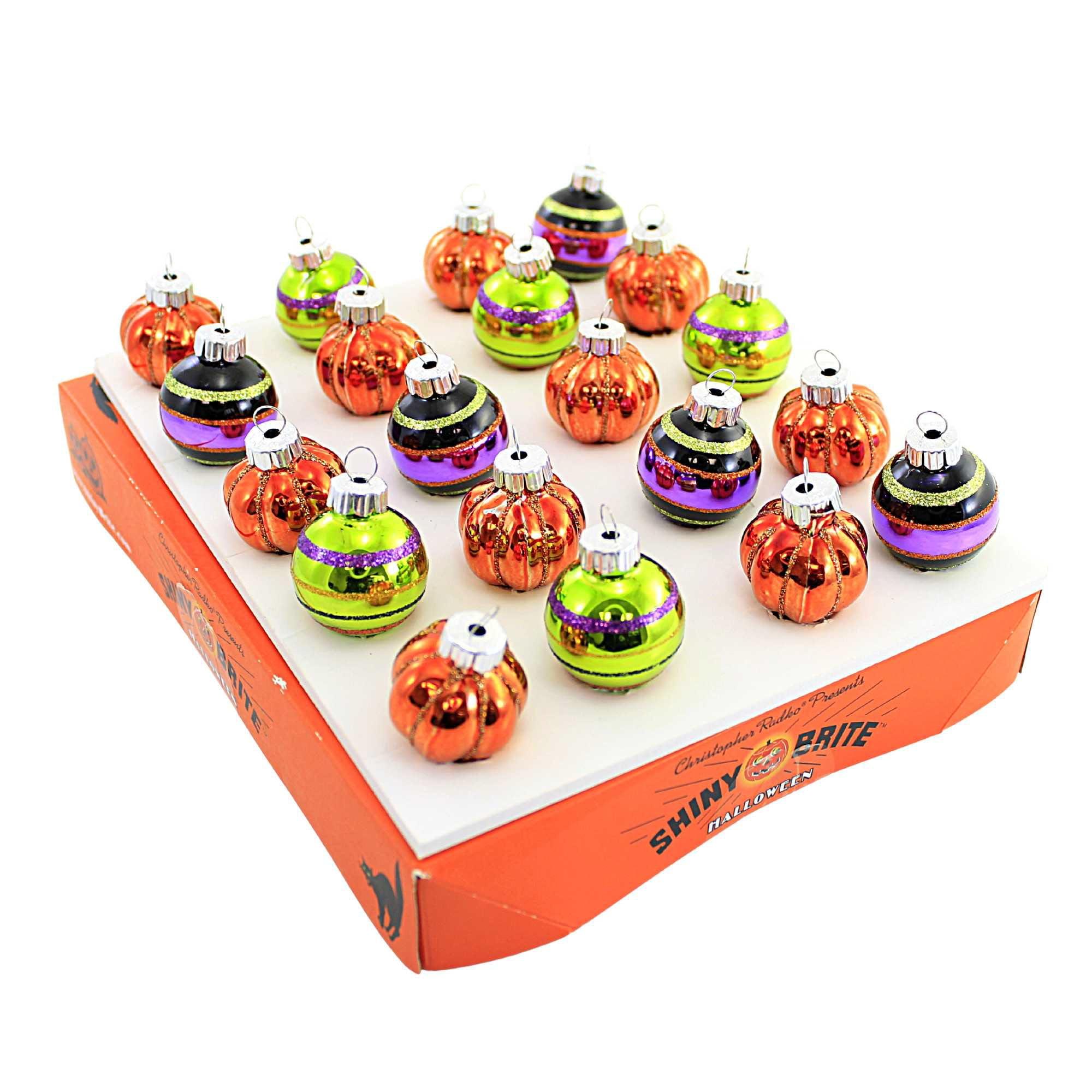 Shiny Brite 1.25" Glass Halloween Pumpkin and Striped Ornament Set