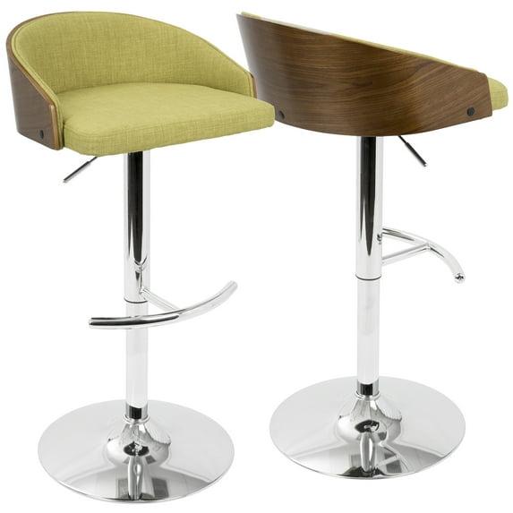 Shiraz Mid-Century Modern Adjustable Barstool in Walnut and Green by LumiSource
