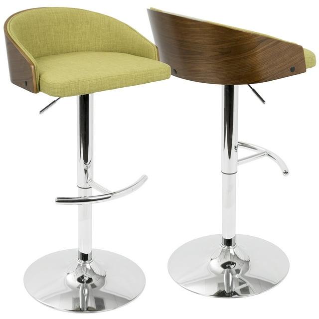 Shiraz Mid-Century Modern Adjustable Barstool in Walnut and Green by LumiSource