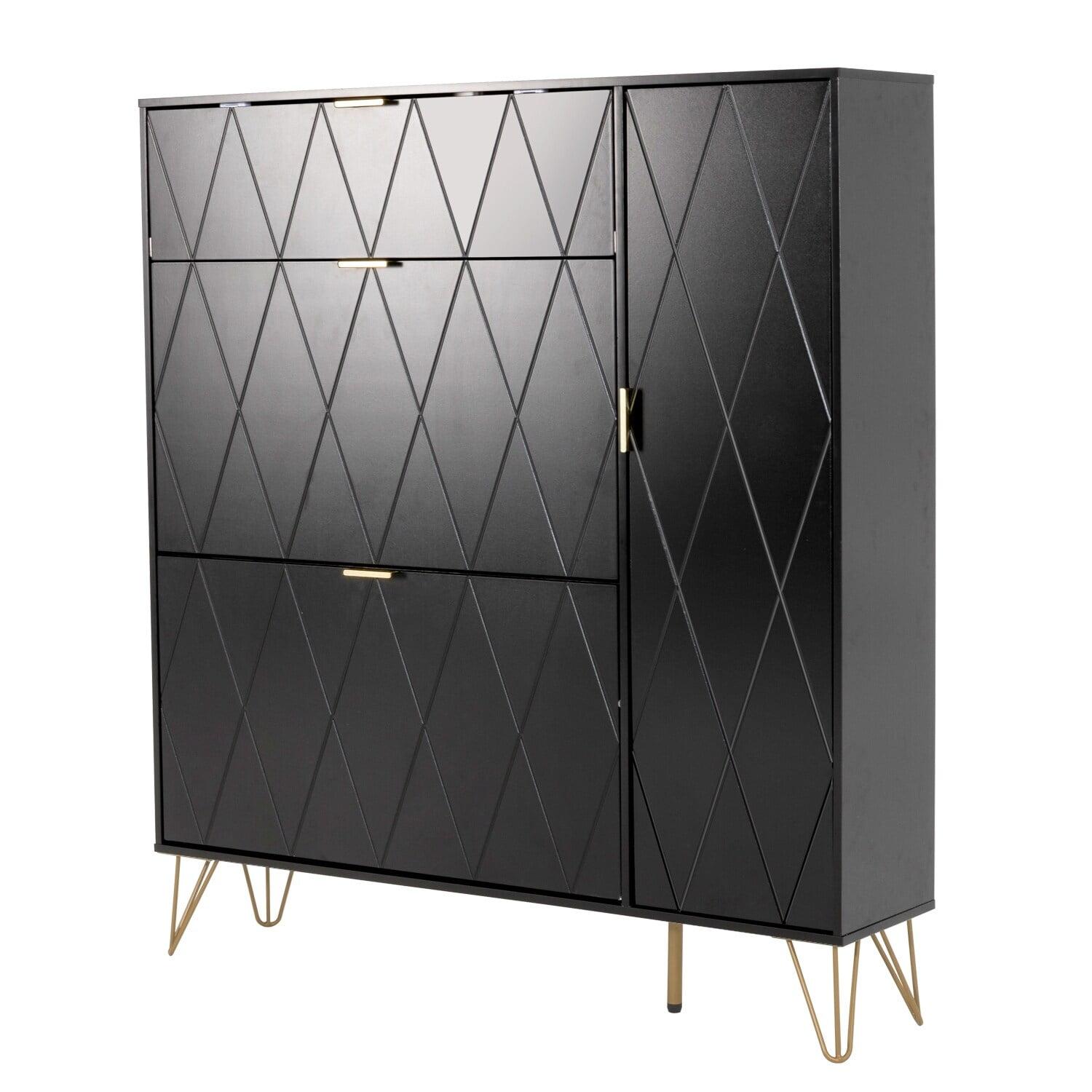 Black Metal and MDF Shoe Cabinet with Flip Drawers