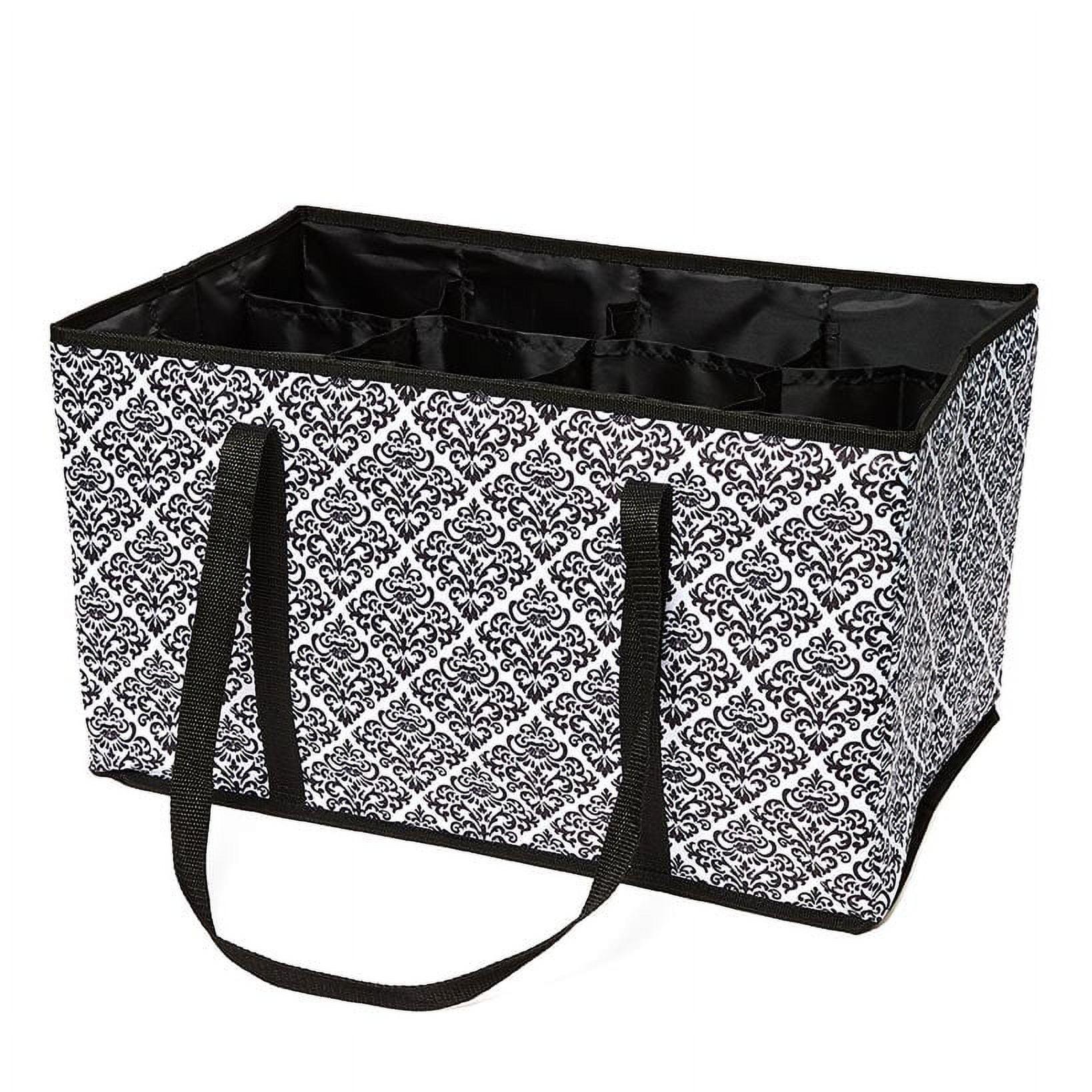 Black and White Damask Fabric Shoe Storage Bin