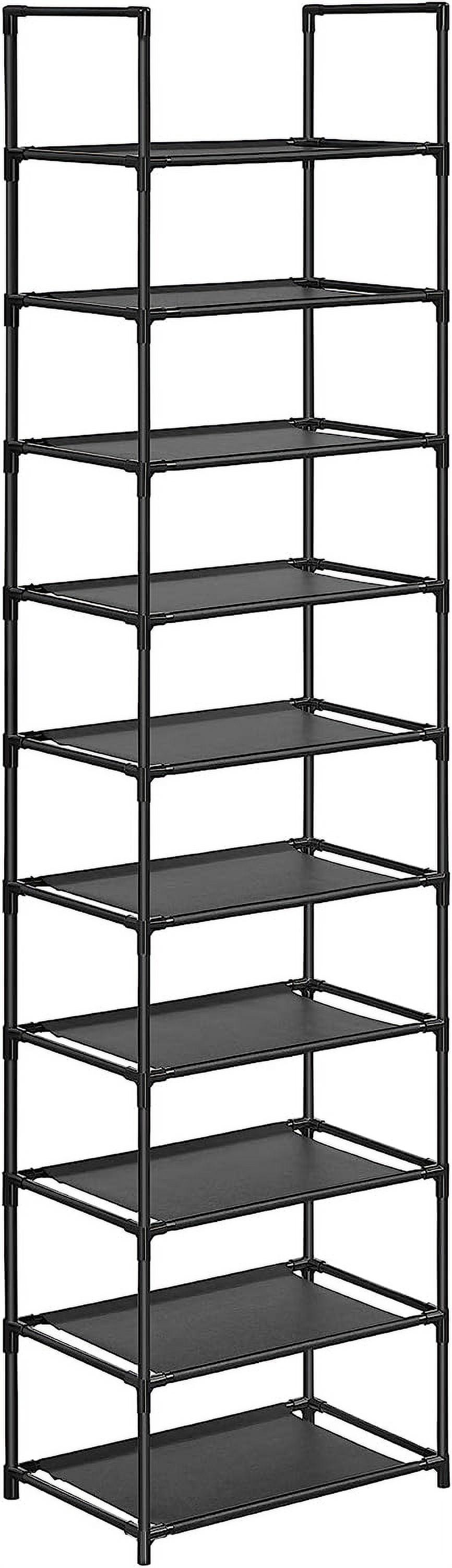 Black 10-Tier Metal and Fabric Shoe Rack