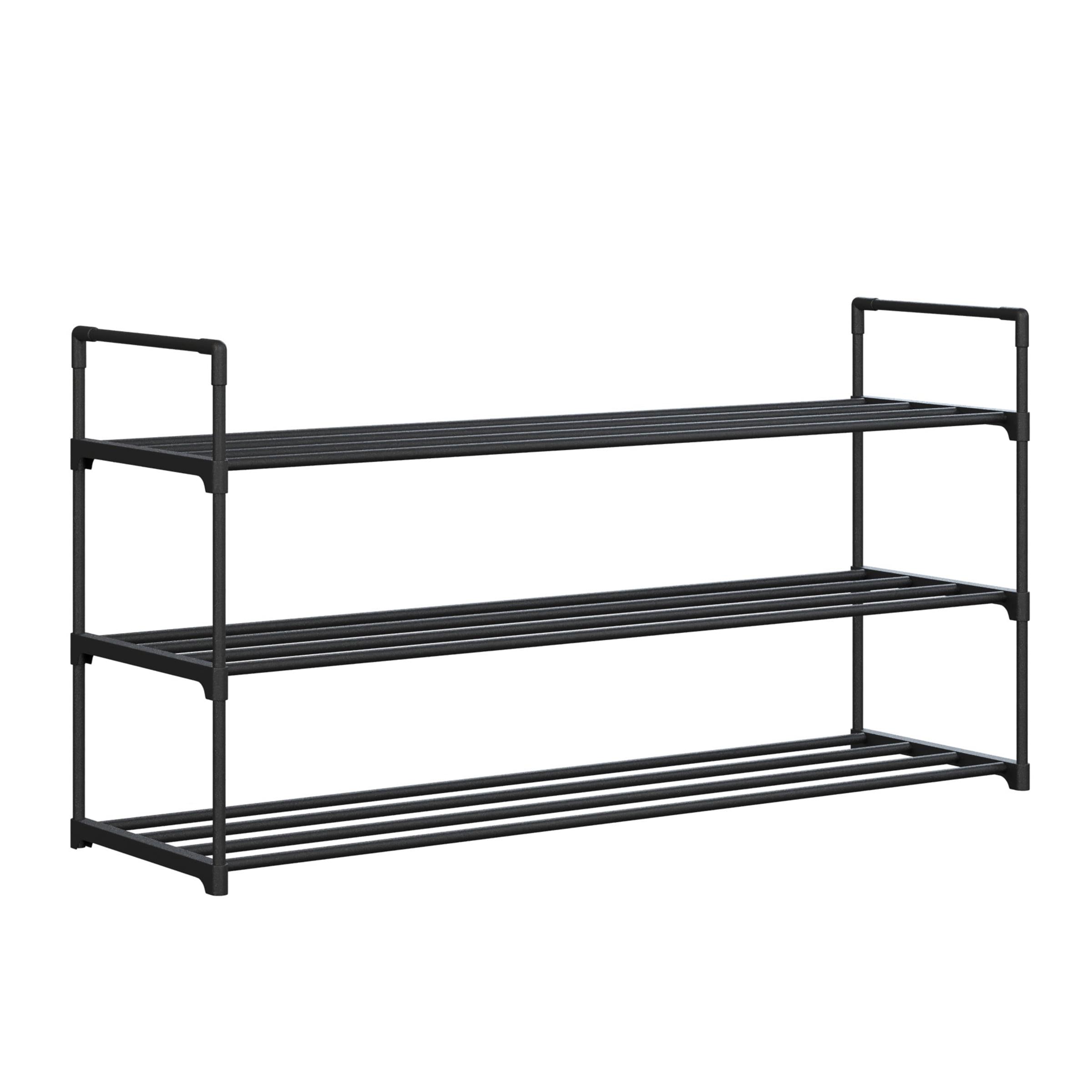 Black Stackable 3-Tier Plastic Shoe Rack