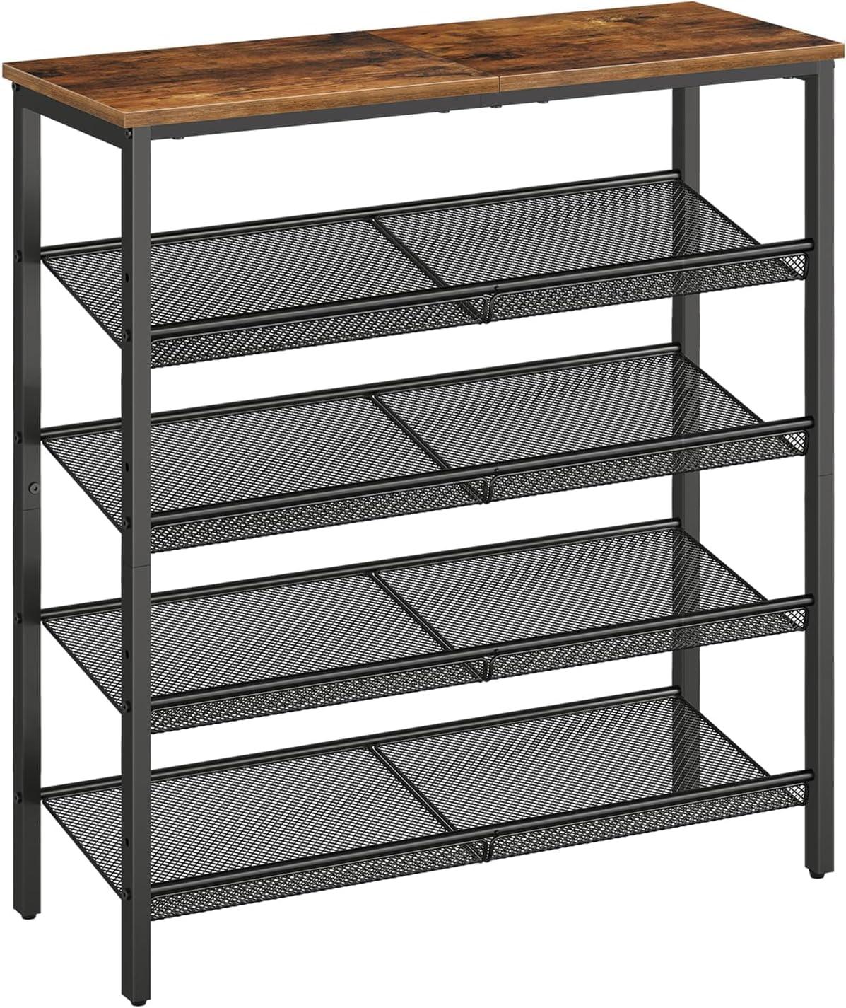 Rustic Brown and Black 5-Tier Metal Shoe Rack