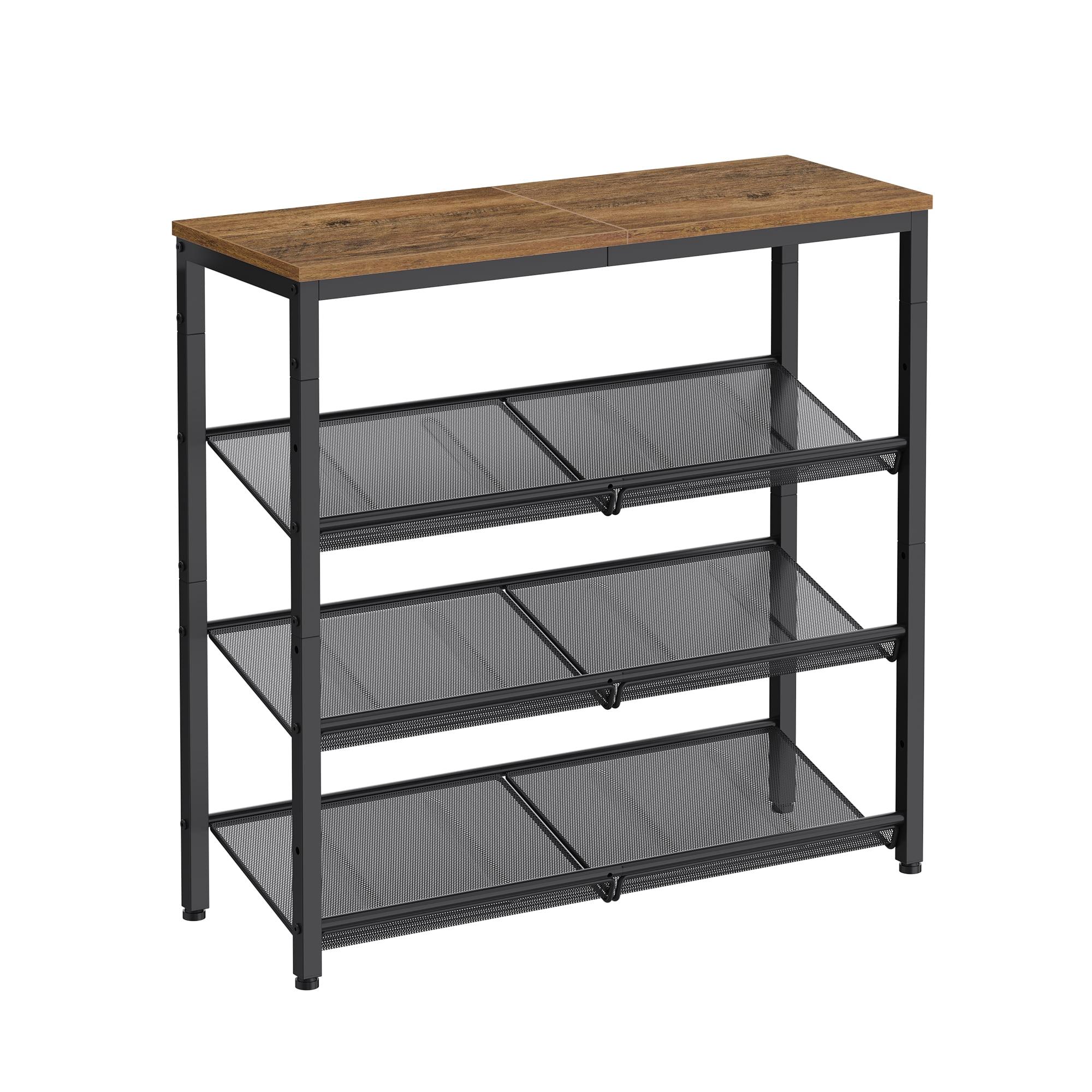 VASAGLE 4 Tier Shoe Rack for Entryway - Holds 12-15 Pairs, Sturdy Wooden Top, Industrial Style