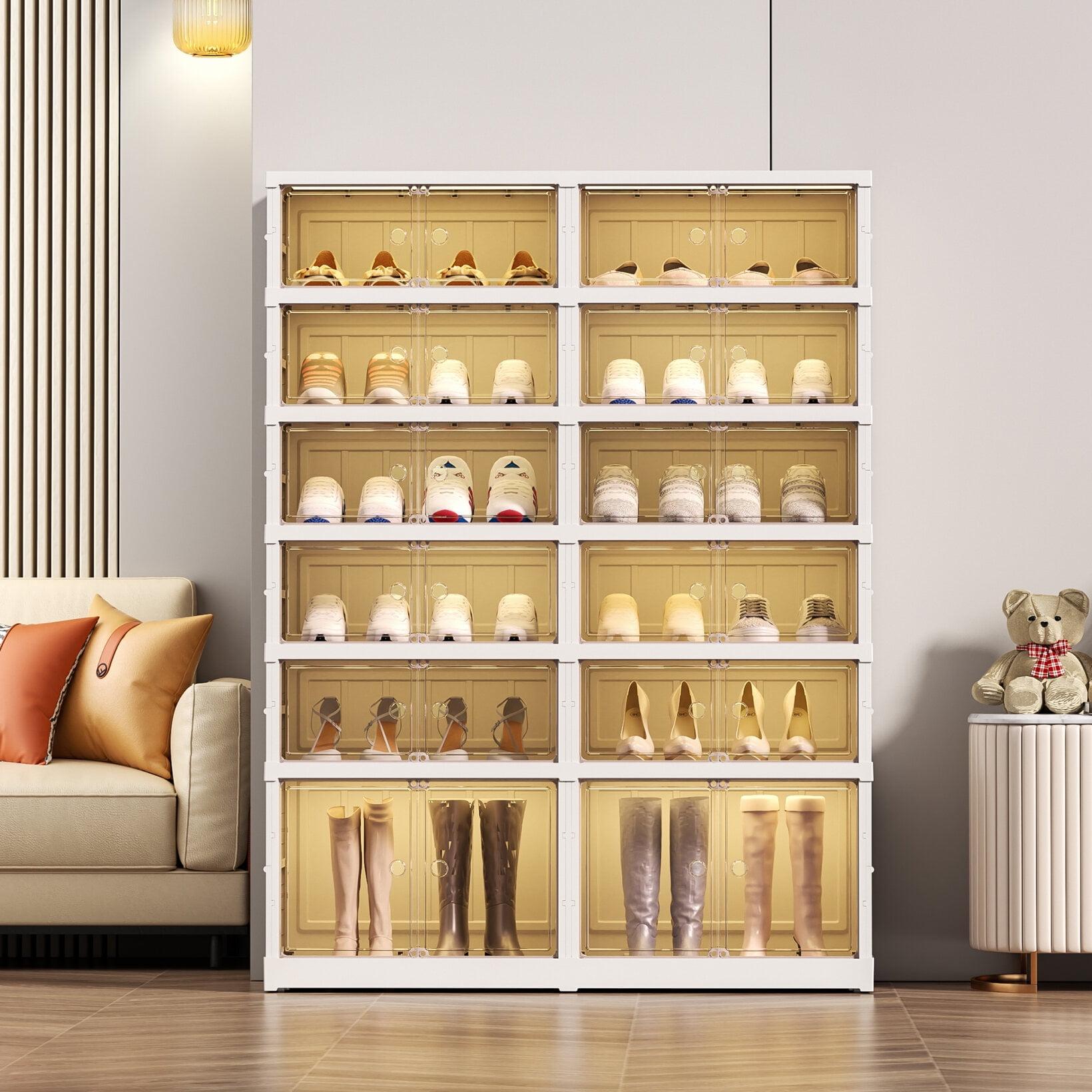 White 6-Tier Foldable Shoe Storage Cabinet with Clear Doors