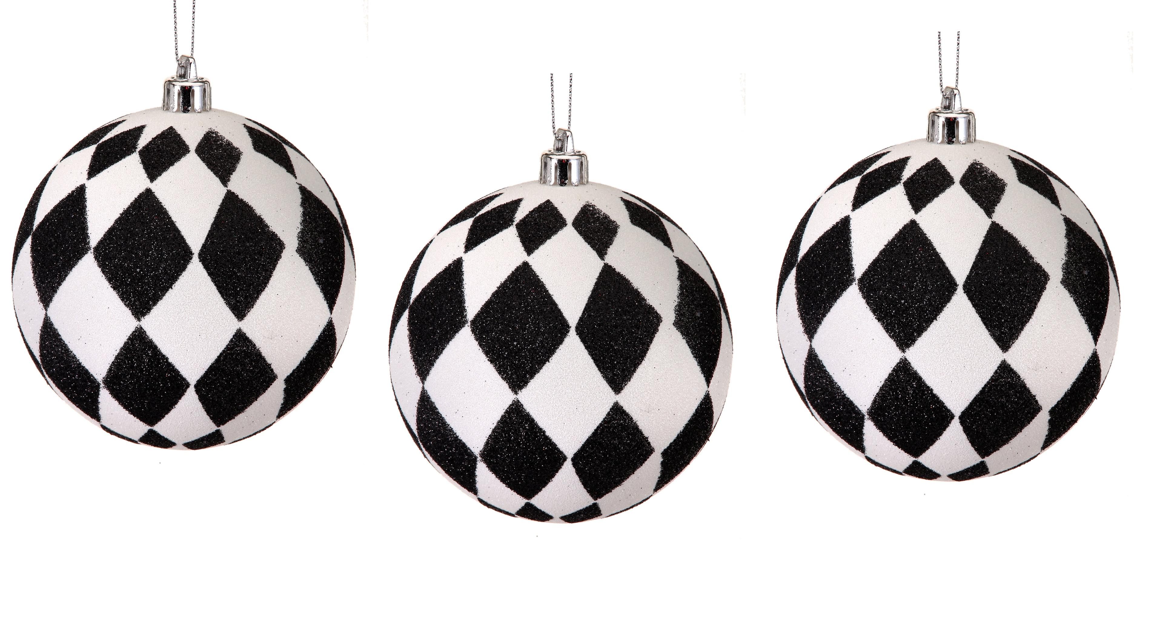 Regency 100 mm Glitter Harlequin Ball Black and White Ornaments