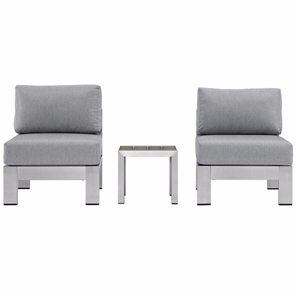 Shore 3 Piece Outdoor Patio Aluminum Sectional Sofa Set Silver Gray