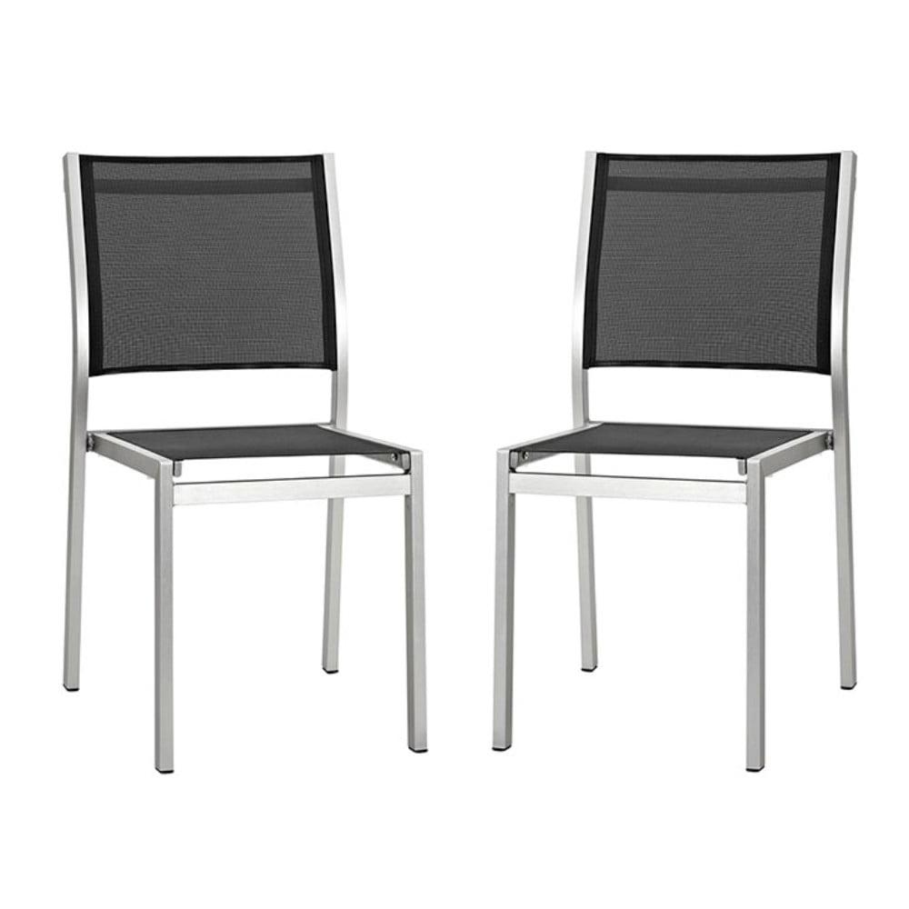 Shore Side Chair Outdoor Patio Aluminum Set of 2 Silver Black