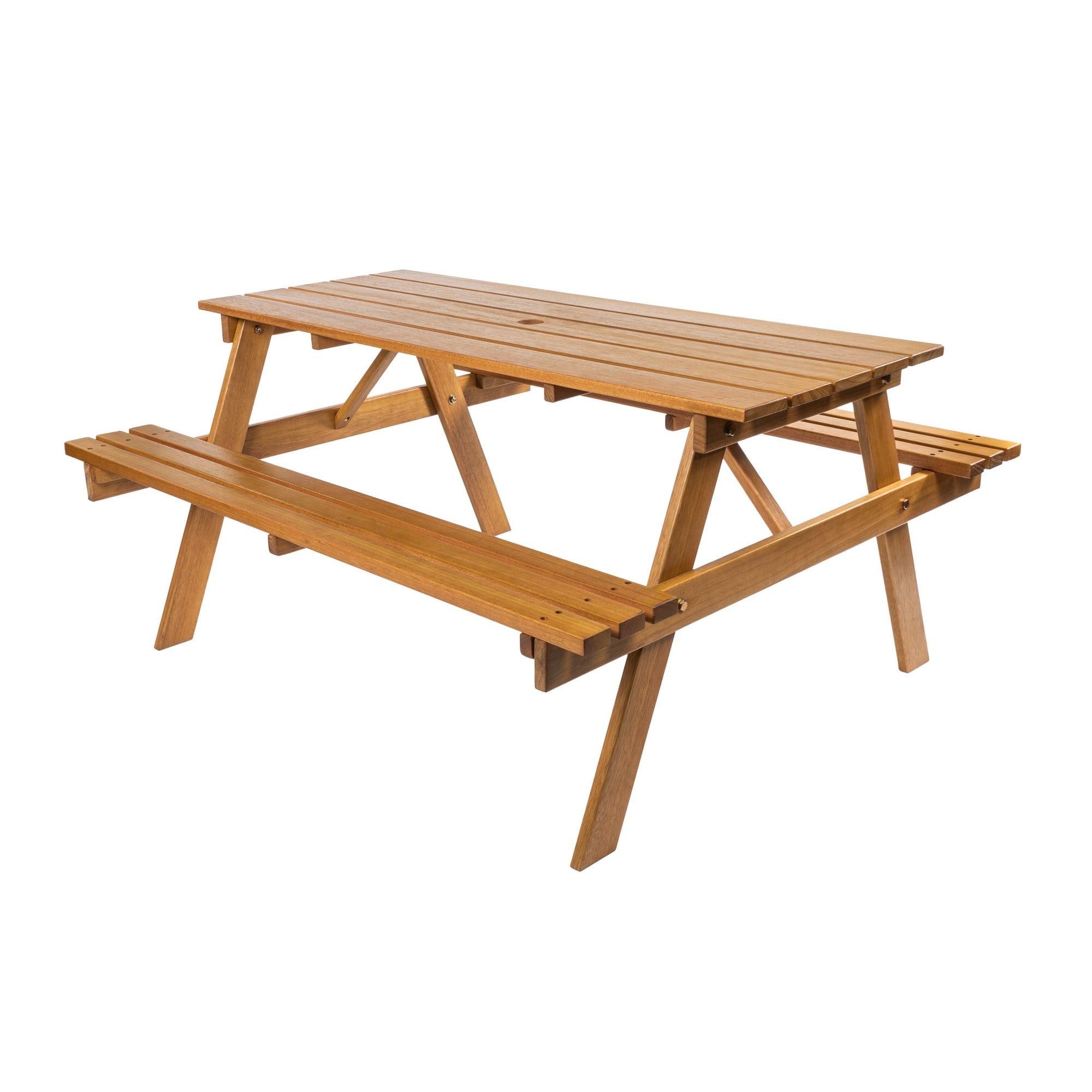 Teak Brown 59" Coastal Outdoor Picnic Table with Benches