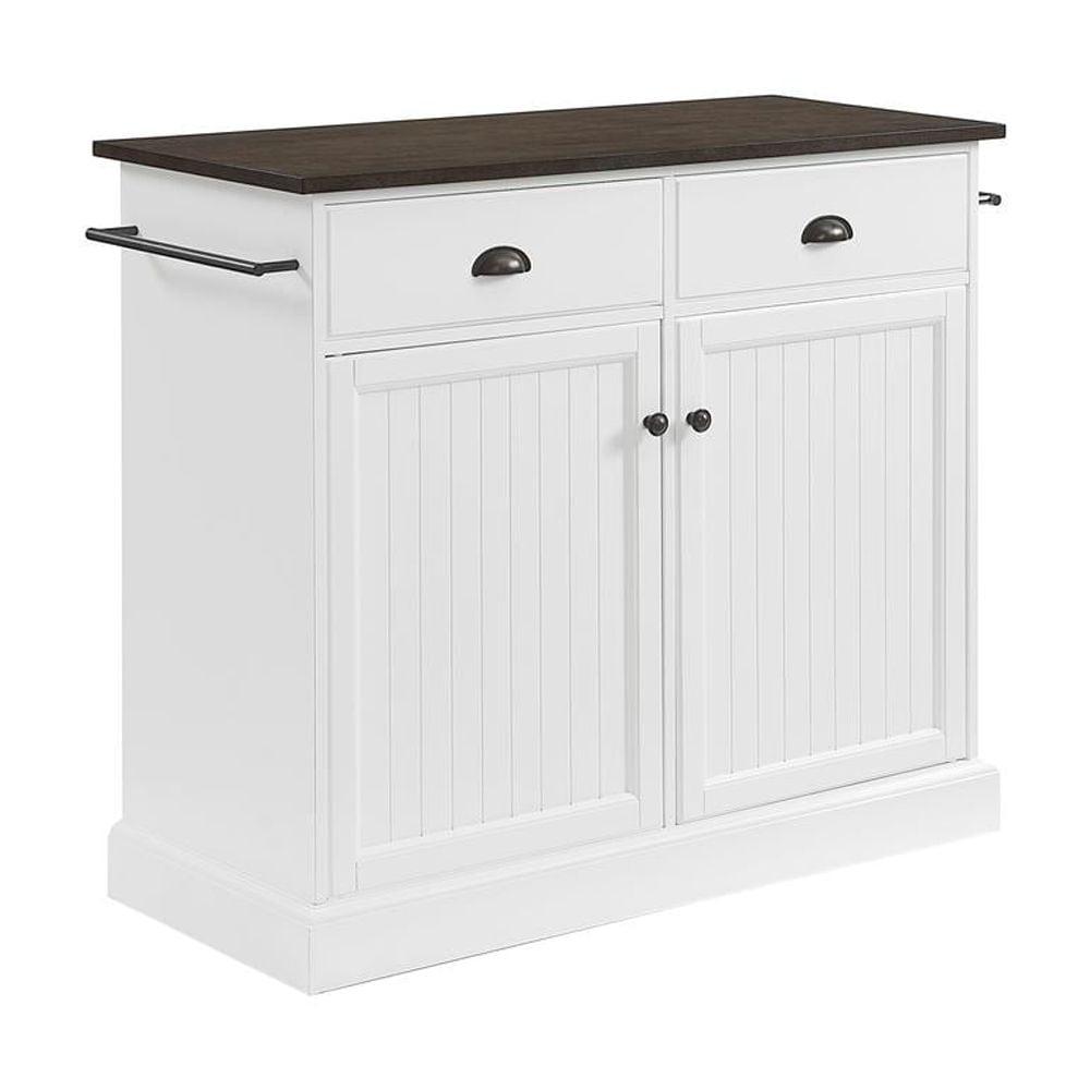 Crosley Shoreline Kitchen Island White/Dark Brown: Adjustable Shelves, Towel Bar, MDF & Veneer Storage Cart