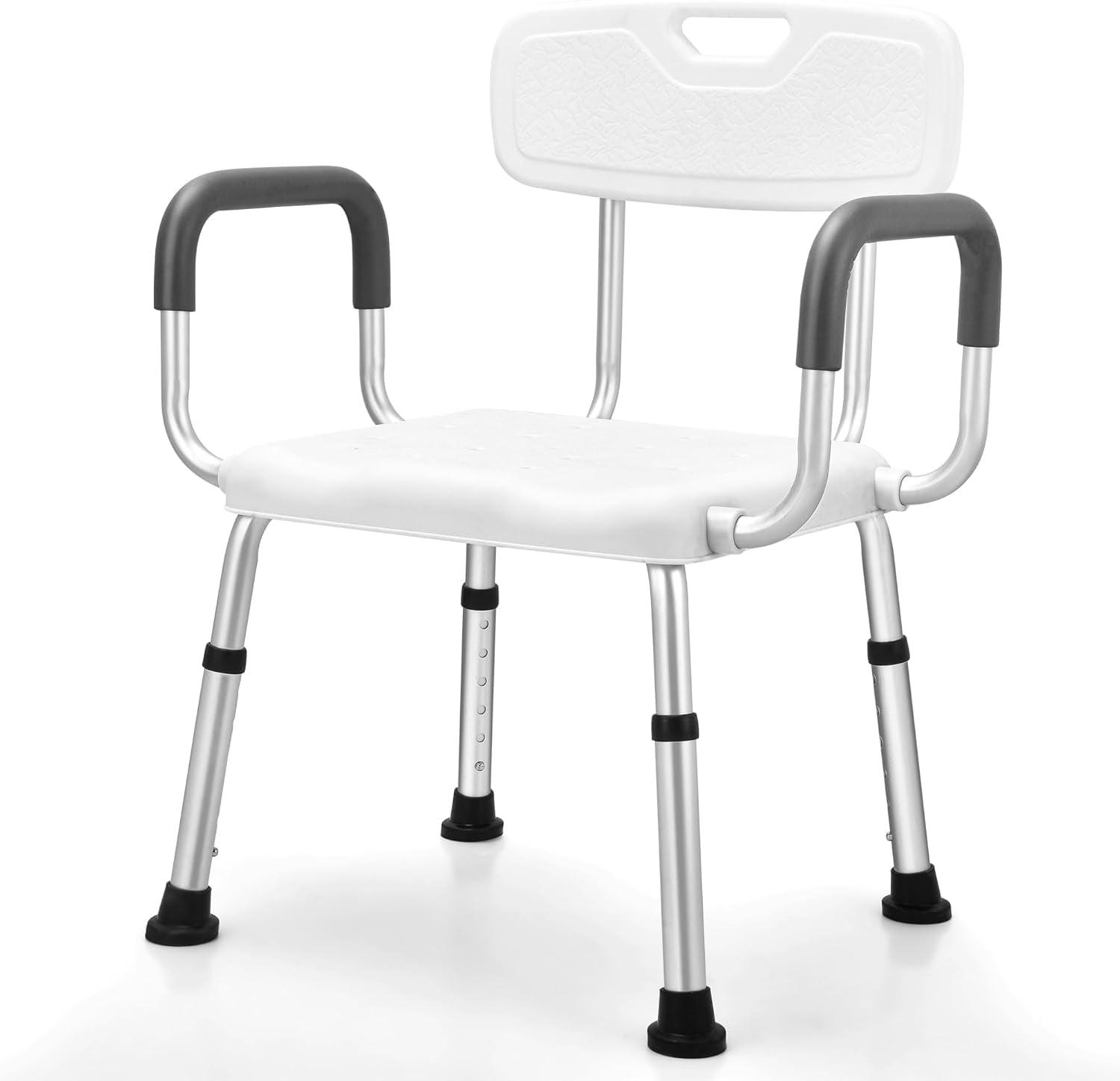 Heavy Duty White Plastic Shower Chair with Armrest and Back