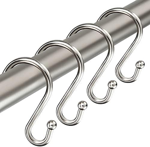 Shower Curtain Hooks Rings, Stainless Steel S Shaped Shower Hooks Rust Proof, Shower Curtain Hangers for Shower Curtain, Kitchen, Wardrobe & Garden,
