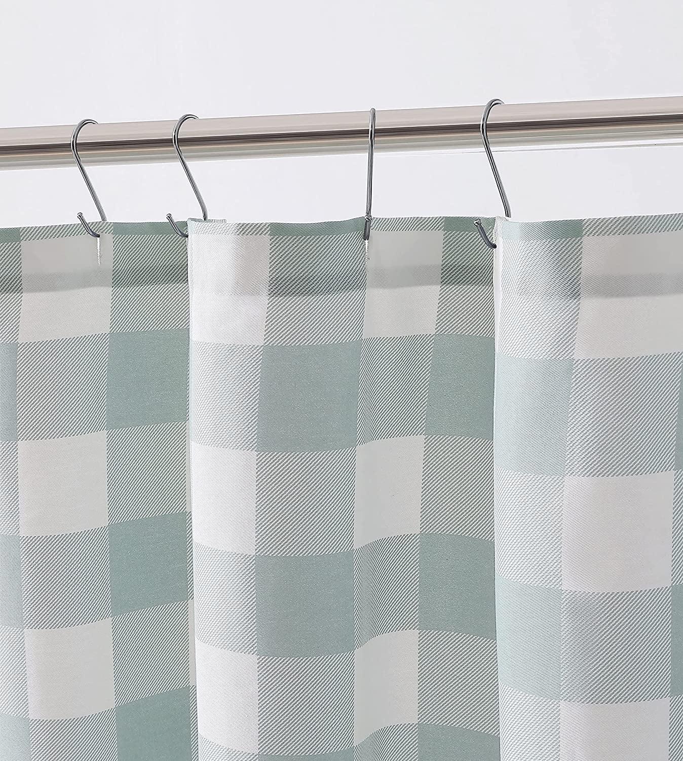 Cabin Plaid Shower Curtain Green - Eddie Bauer: 100% Cotton, Twill Weave, Easy Care, Machine Washable