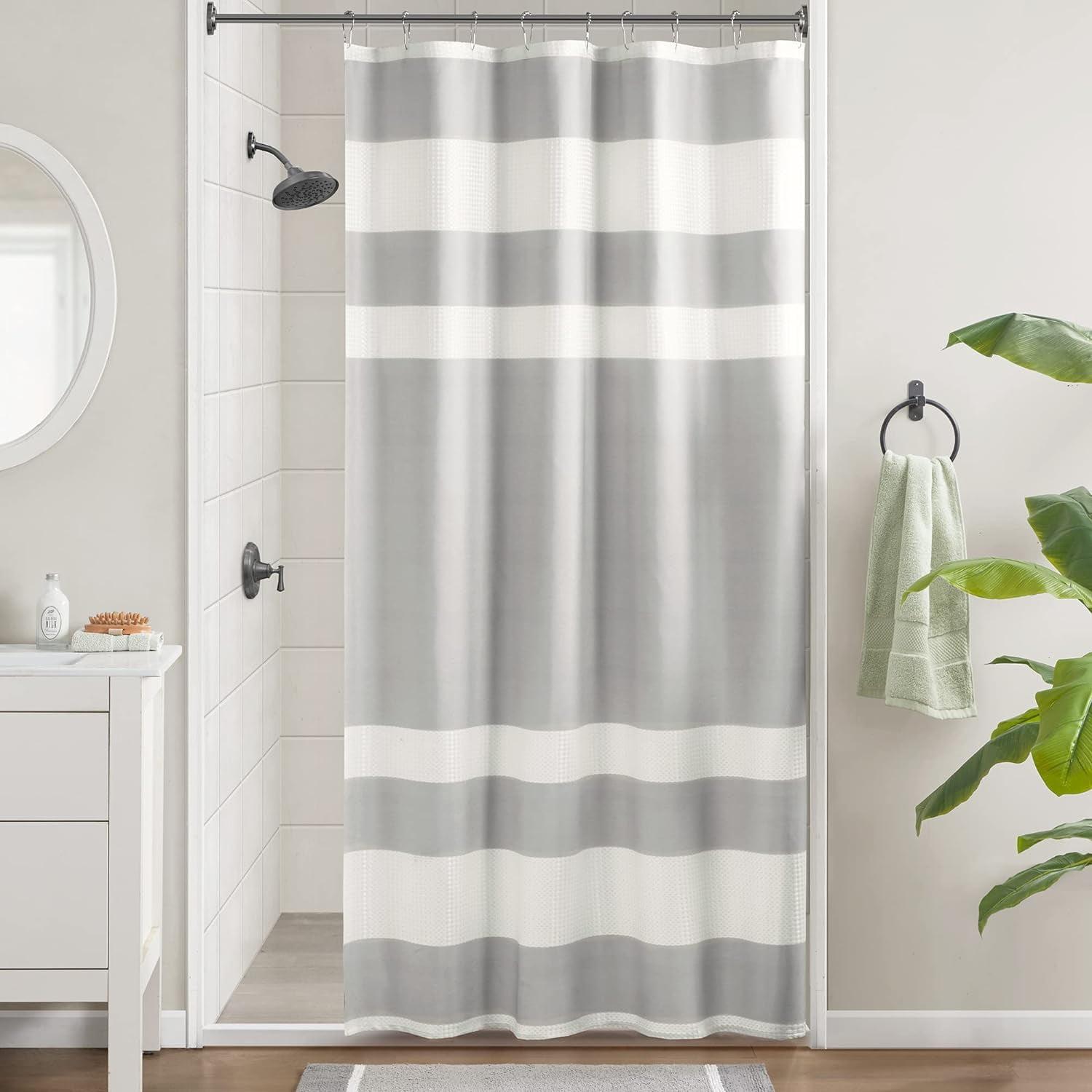 Home Essence Spa Waffle Shower Curtain with 3M, Grey