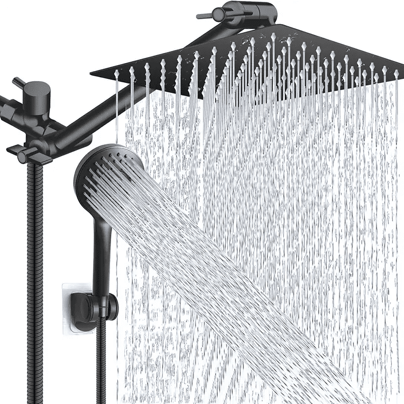 Shower Head with Hose, 8'' High Pressure Rain Shower Head, Handheld Shower Head Combo with 11'' Extension Arm, 5 Spray Settings Adjustable Shower Head with Holder, Height/Angle Adjustable