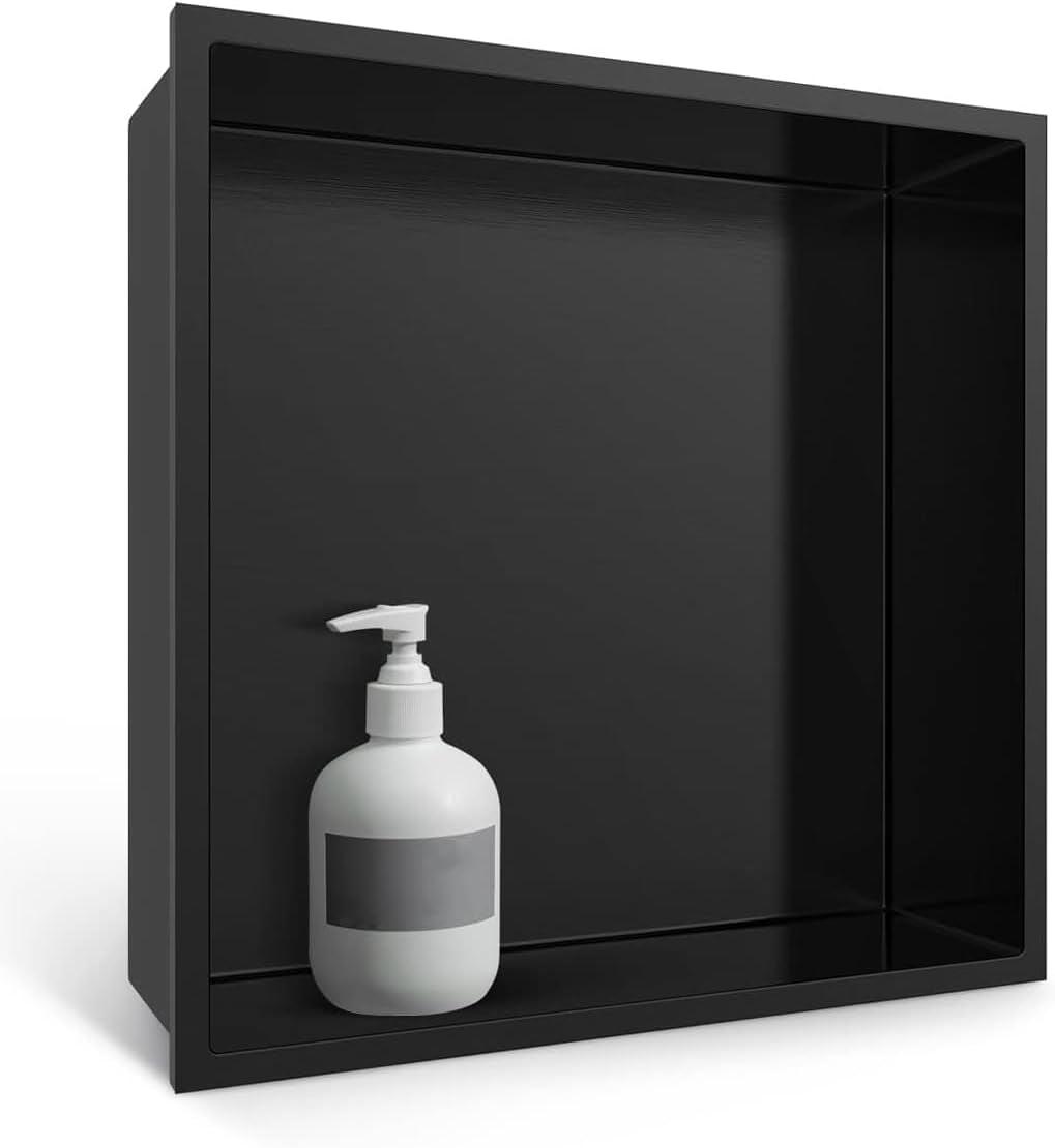 Matte Black Stainless Steel 12" x 12" Wall-Mounted Shower Niche