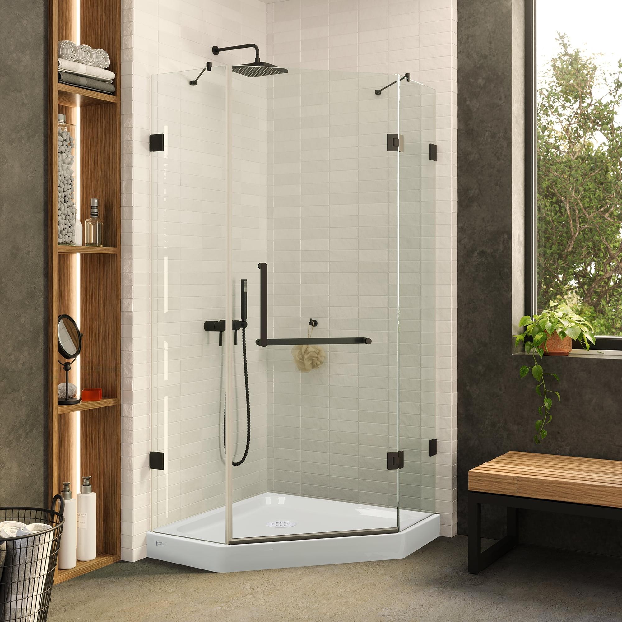 Neo Angle Black Acrylic and Glass Frameless Shower Enclosure