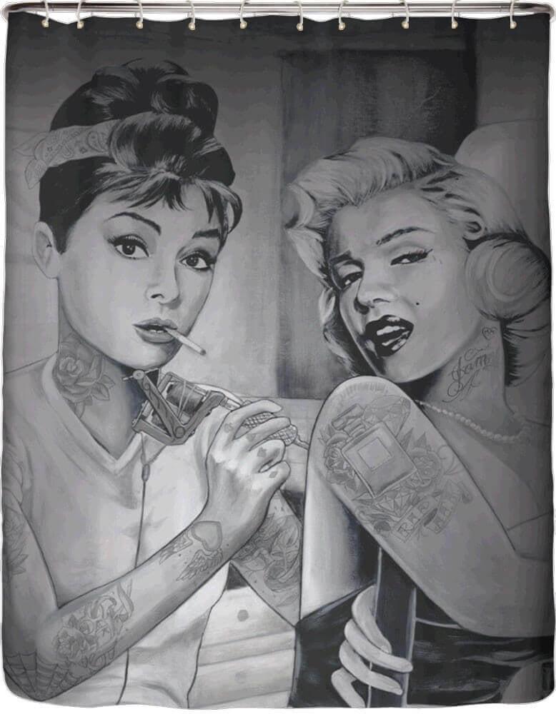 Shower Swag Audrey & Marilyn JDH Fabric Shower Curtain with 12 White Hooks - 72" x 72"