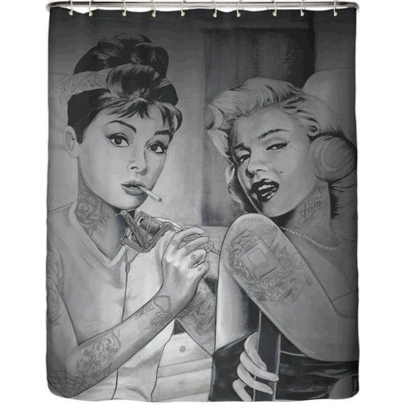 Shower Swag Audrey & Marilyn JDH Fabric Shower Curtain with 12 White Hooks - 72" x 72"