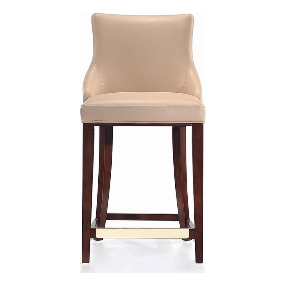 Tan Leatherette Upholstered Counter Height Barstool with Beechwood Frame