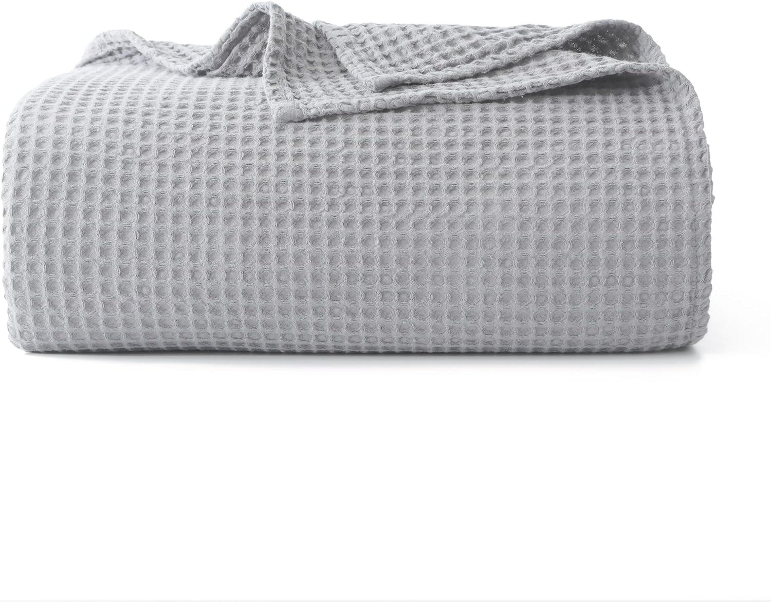 Shunjie.Home 100% Cotton Waffle Bed Blanket Queen Size, Throw Blanket for Couch All Seasons (Silver Grey, 90x90)