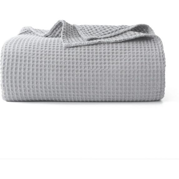 Shunjie.Home 100% Cotton Waffle Bed Blanket Queen Size, Throw Blanket for Couch All Seasons (Silver Grey, 90x90)