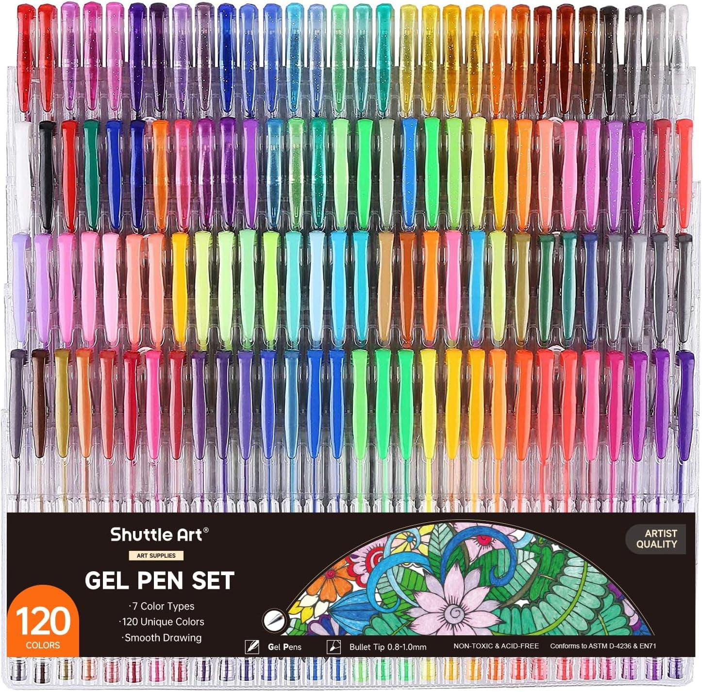 Shuttle Art 120 Unique Colors (No Duplicates) Gel Pens Colored Gel Pen Set for Adult Coloring Books Art Markers