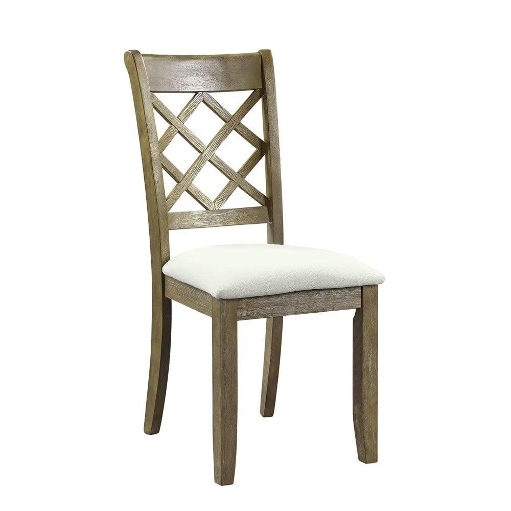 Beige Linen Upholstered Slat Side Chair in Rustic Oak - Set of 2