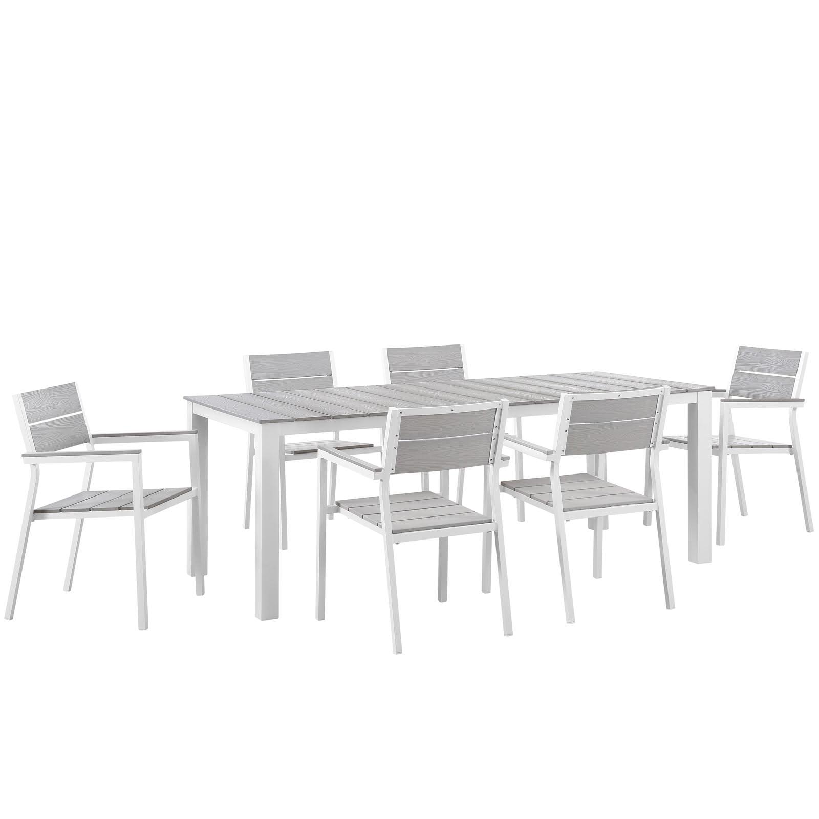 Maine 7-Piece White and Light Gray Aluminum Outdoor Dining Set