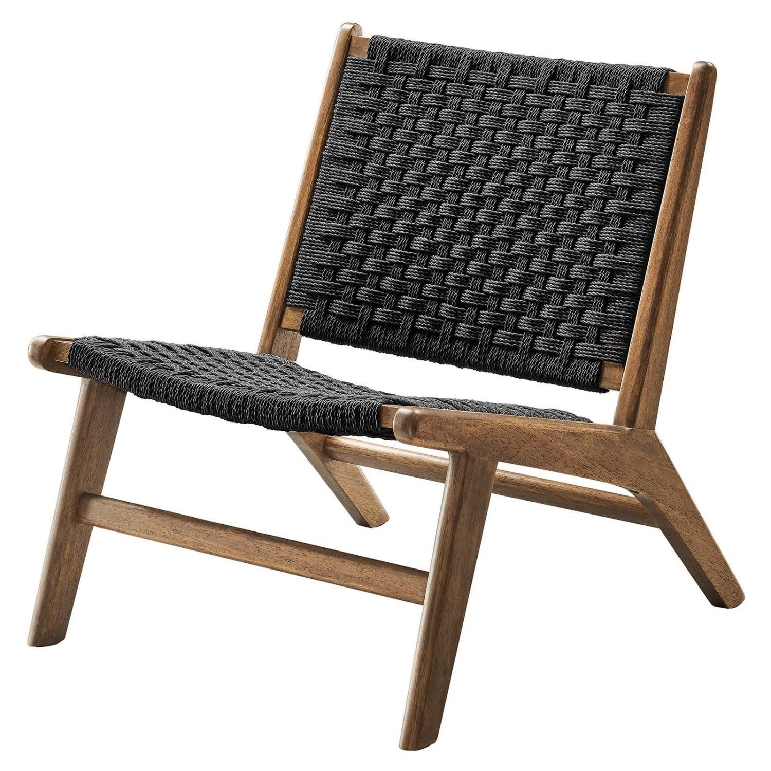 Walnut Black Woven Rope Wood Accent Lounge Chair