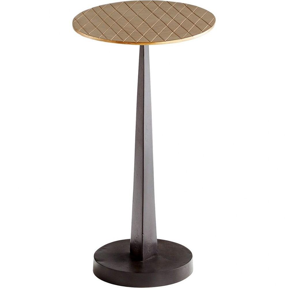 Aged Brass and Black Round Metal Pedestal Side Table