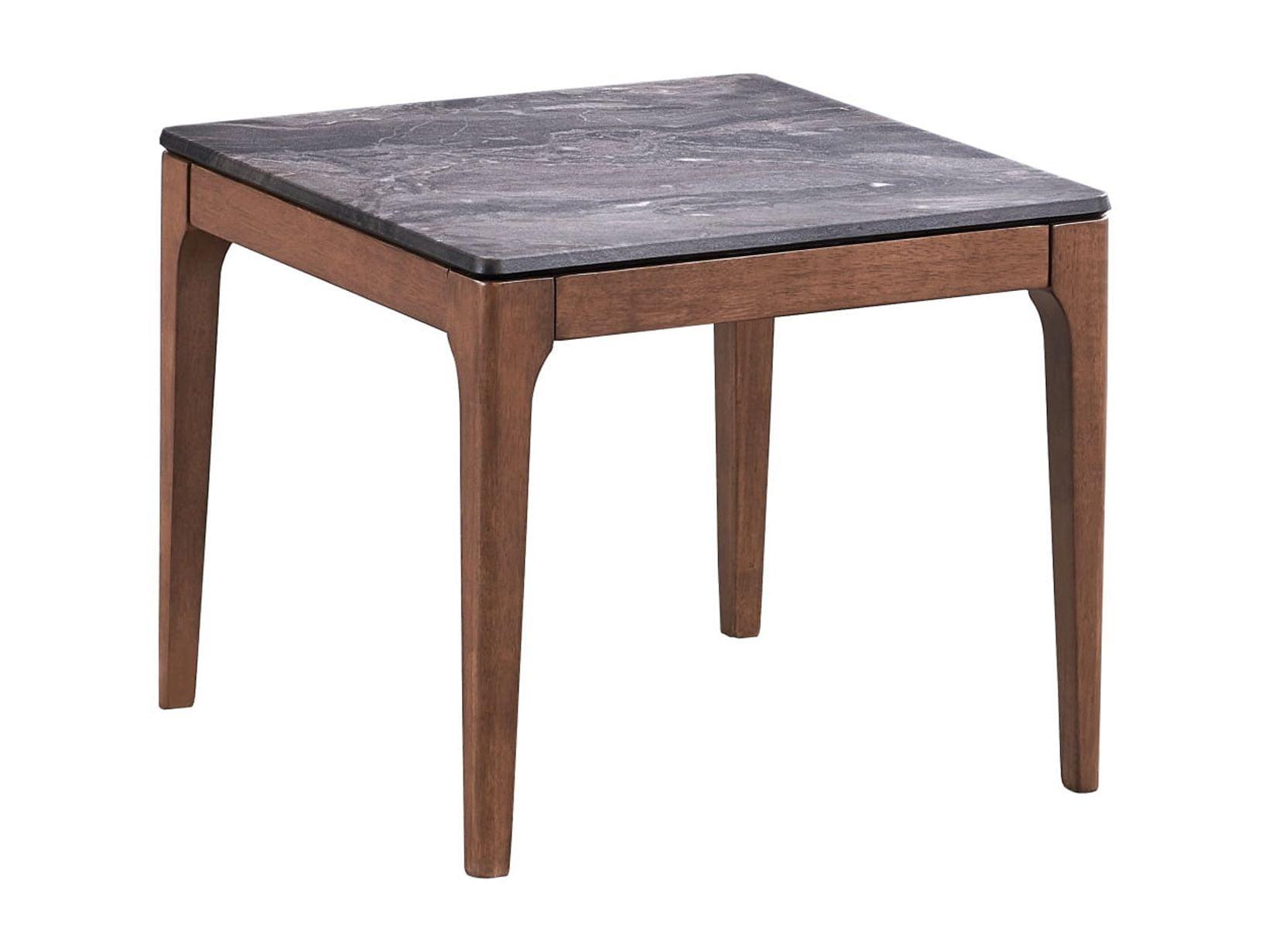 24" Walnut and Engineered Stone Square Side Table