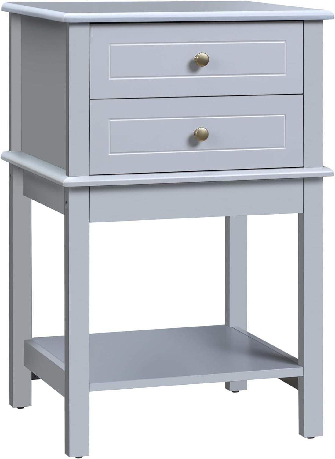 Light Gray MDF Side Table with Storage Drawers and Shelf