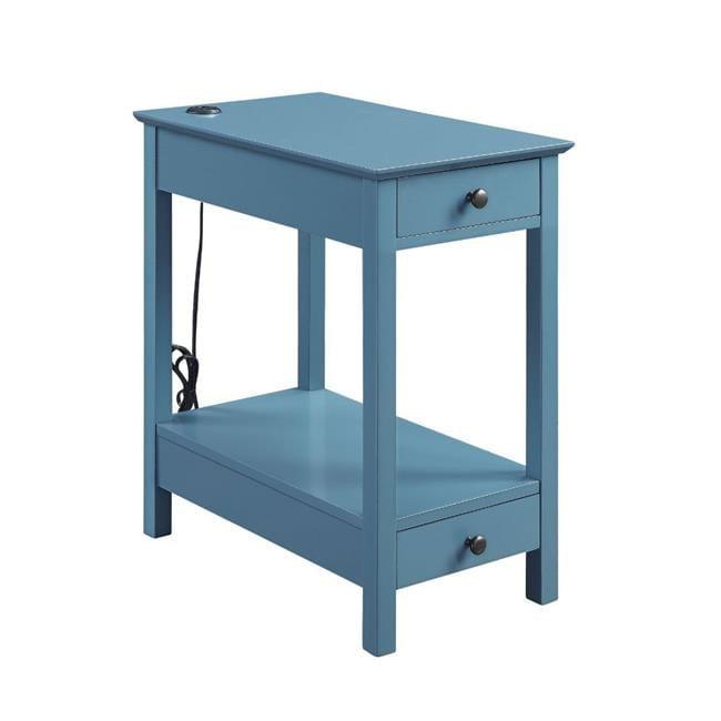 Byzad Side Table with USB Charging Dock Teal - Acme Furniture: Modern Storage, Drawer, Shelves, MDF Wood