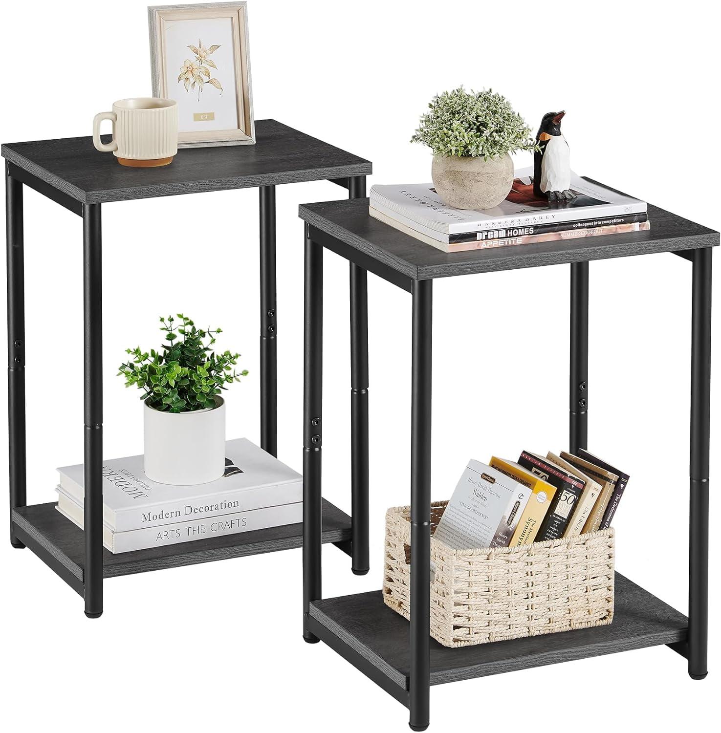 Side Tables Set of 2, Small End Table, Nightstand for Living Room, Bedroom, Office, Bathroom, Misty Gray + Classic Black