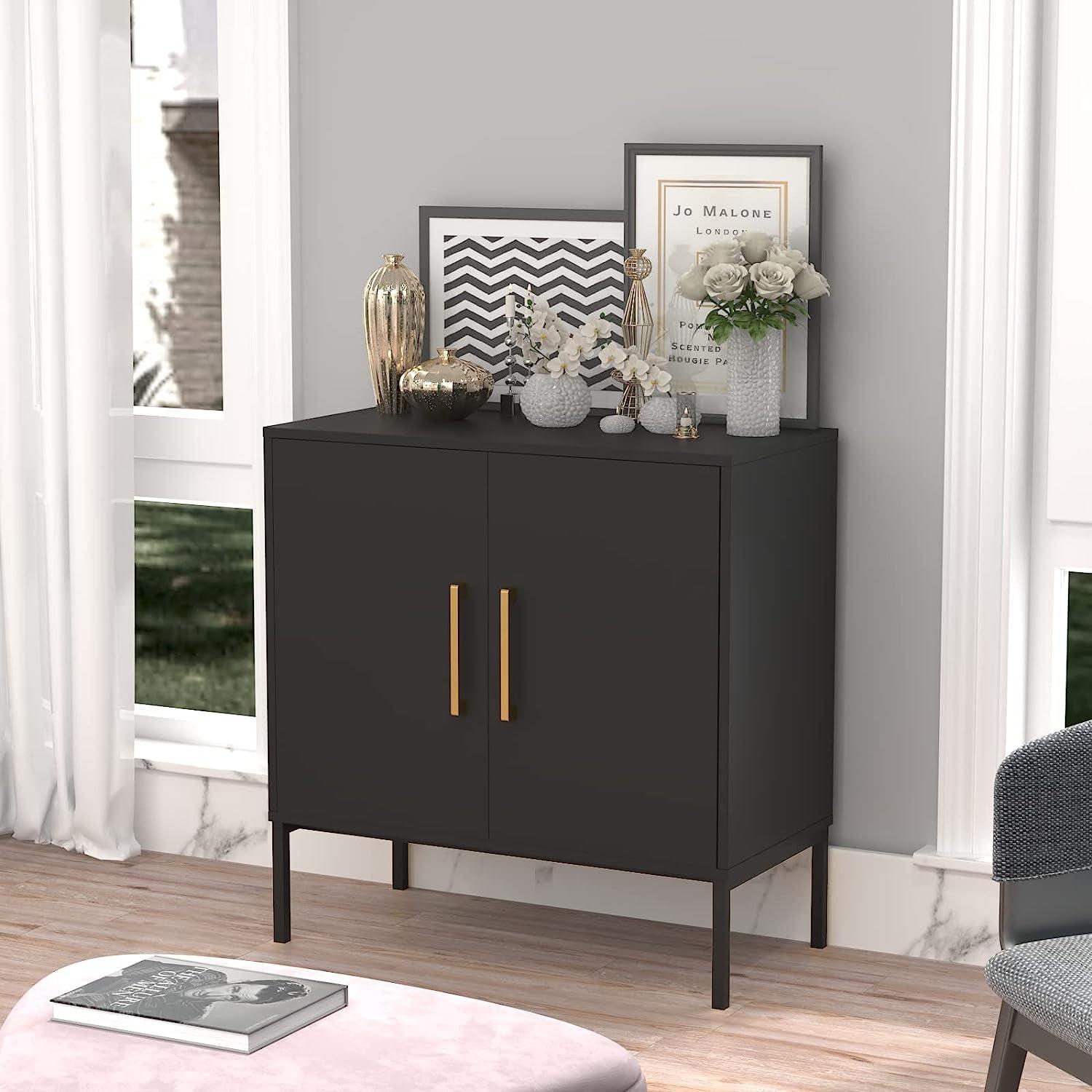 Sideboard Buffet Cabinet, Black Storage Cabinet with 2 Doors and Adjustable Shelves, Accent Cabinet for Dining Room,Hallway