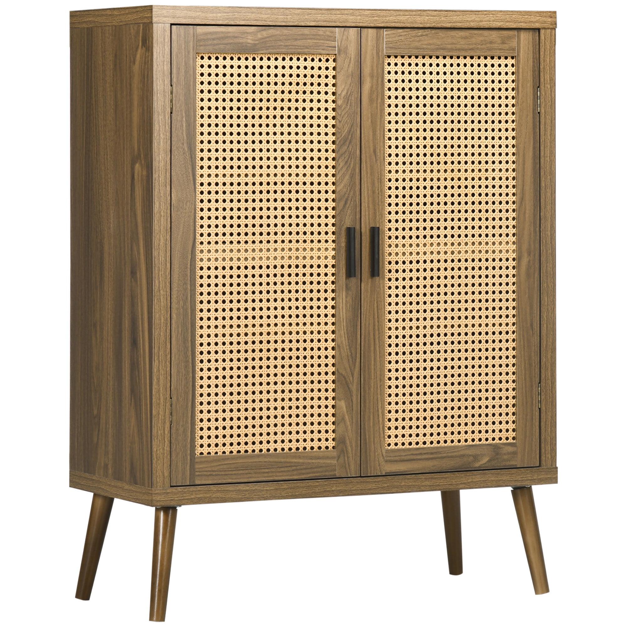 Versatile Brown Sideboard Buffet Cabinet with Rattan Doors