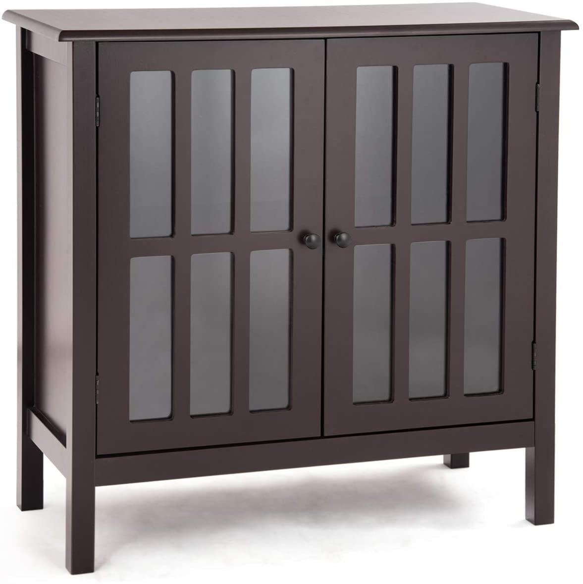 Elegant Modern Brown MDF and Glass Sideboard Storage Cabinet